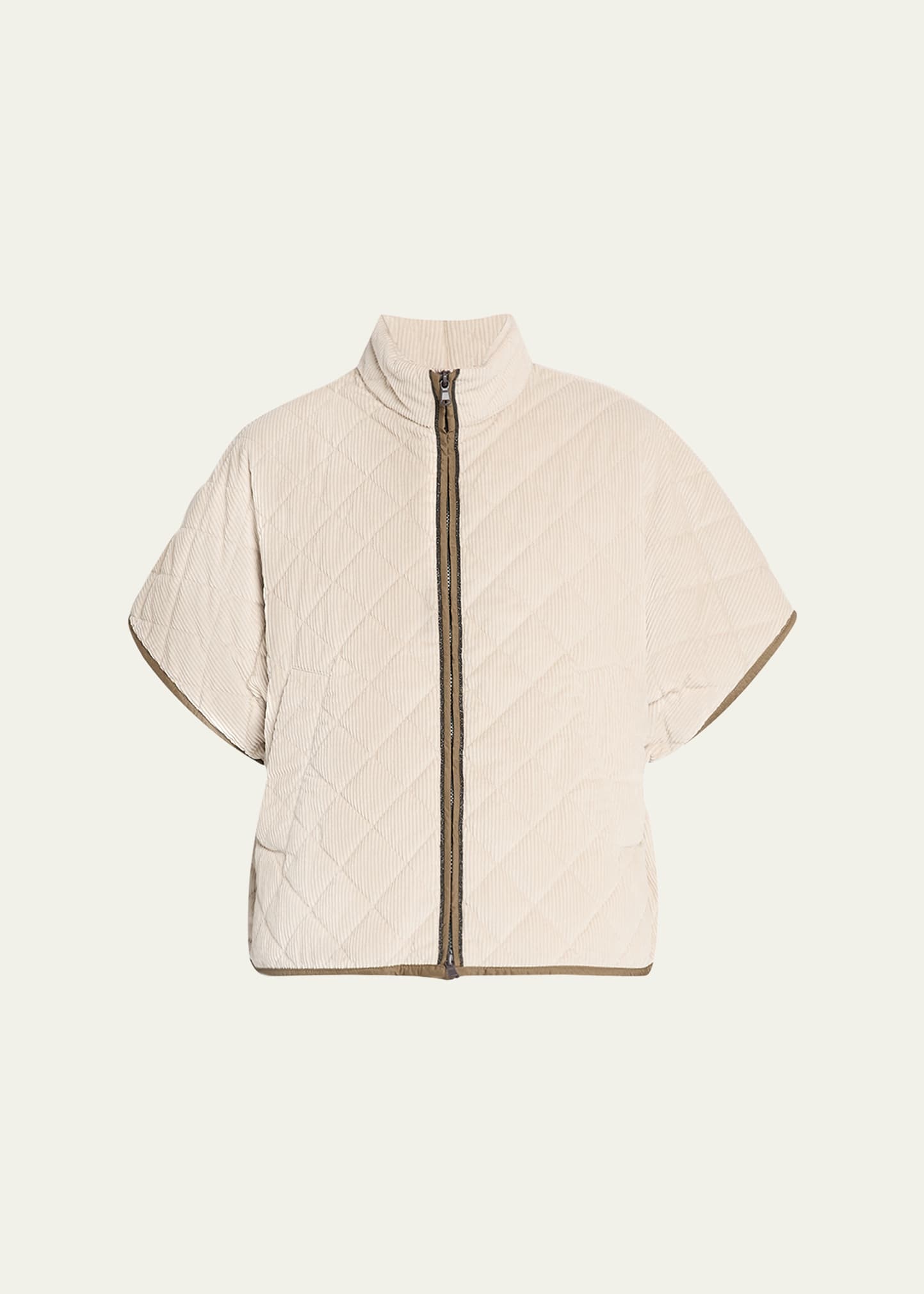 Corduroy Short-Sleeve Cashmere Padded Thermal Jacket - 1
