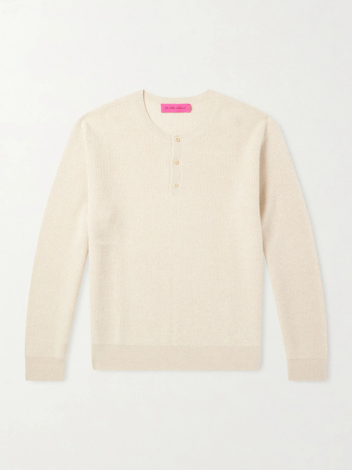 Waffle-Knit Cashmere Henley Sweater - 1