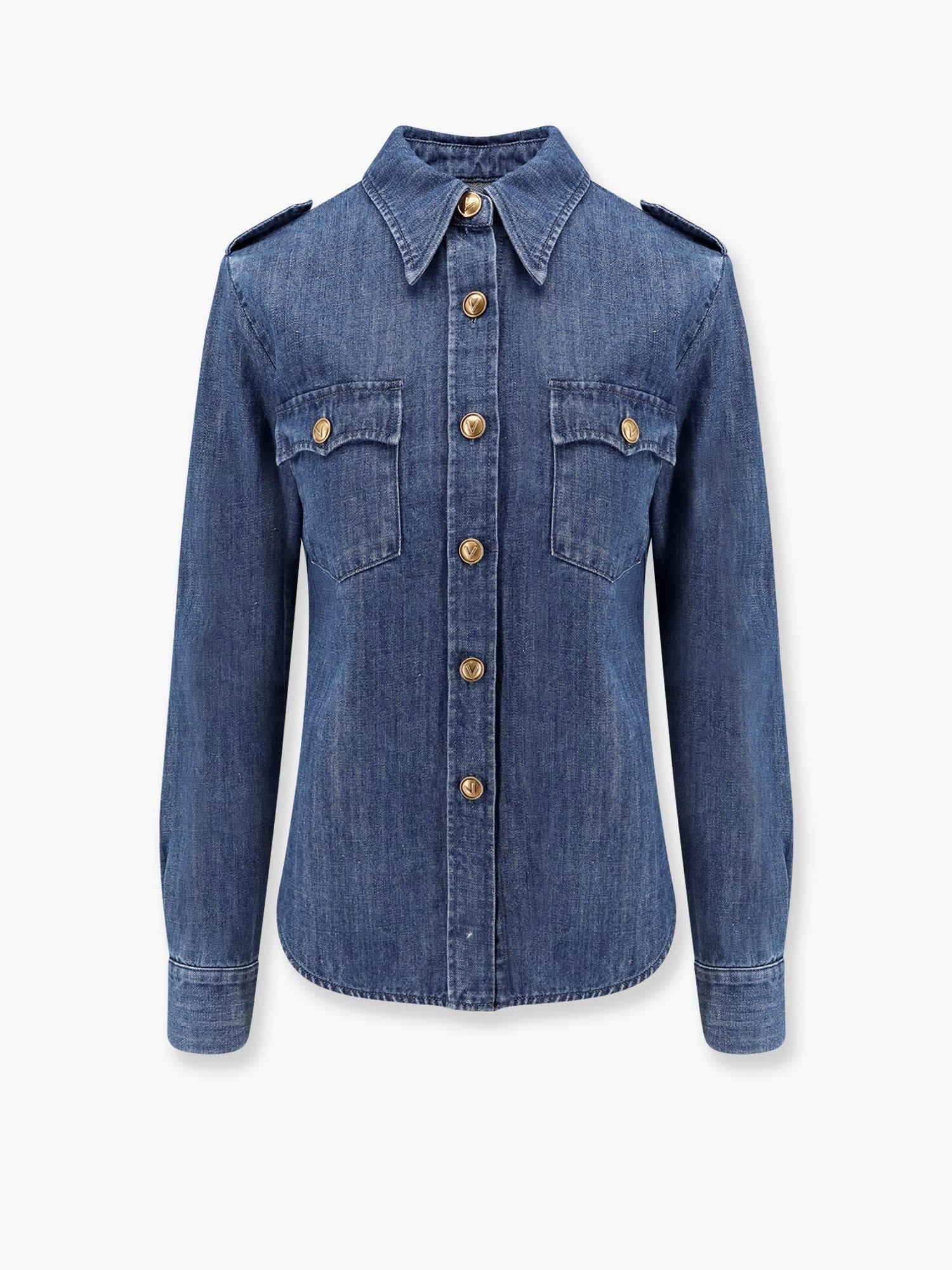 Valentino Denim Shirt With Vlogo Buttons - 1