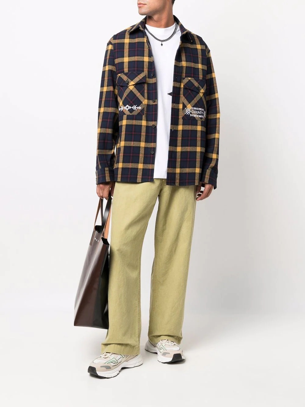 logo-embroidered plaid check overshirt - 2