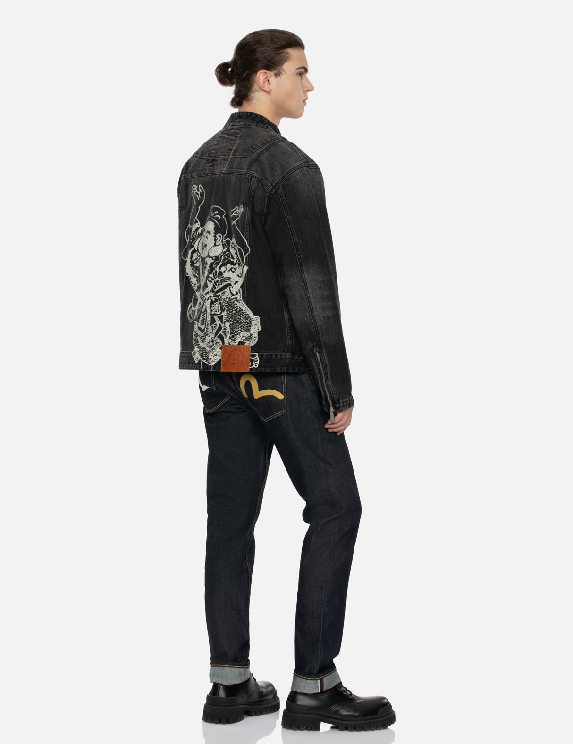 GODHEAD PRINT RELAX FIT BIKER DENIM JACKET - 3