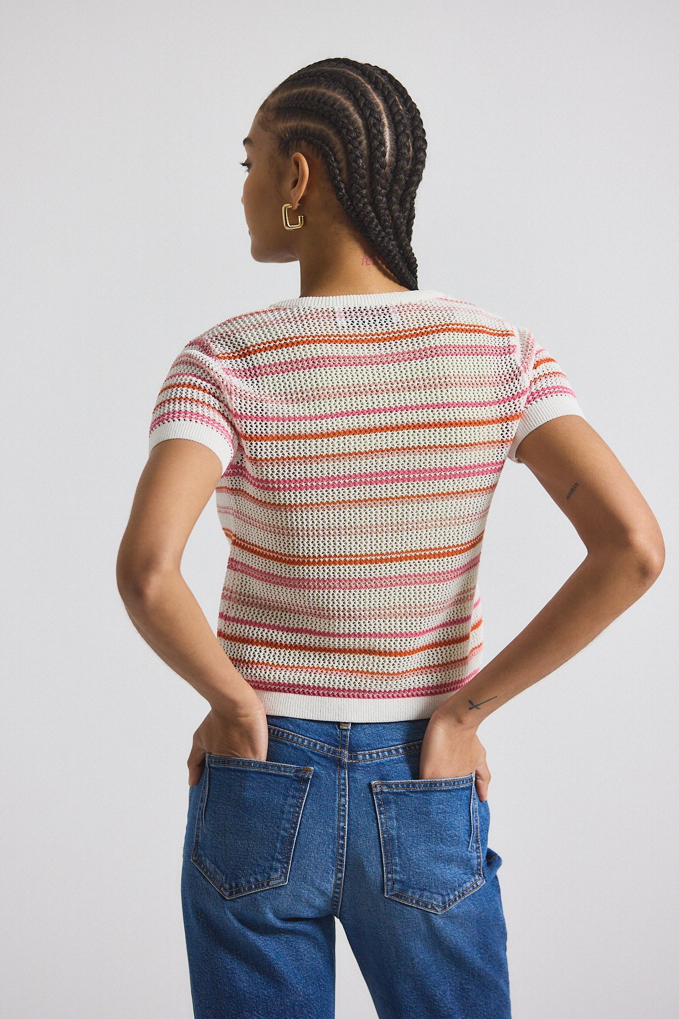 ANDY CORDED MESH SPLIT NECK SHORT SLEEVE SWEATER - 5