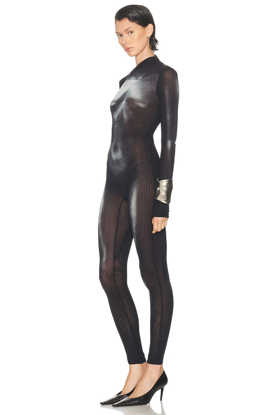 Asymmetric Collar Body Dust Printed Catsuit - 3