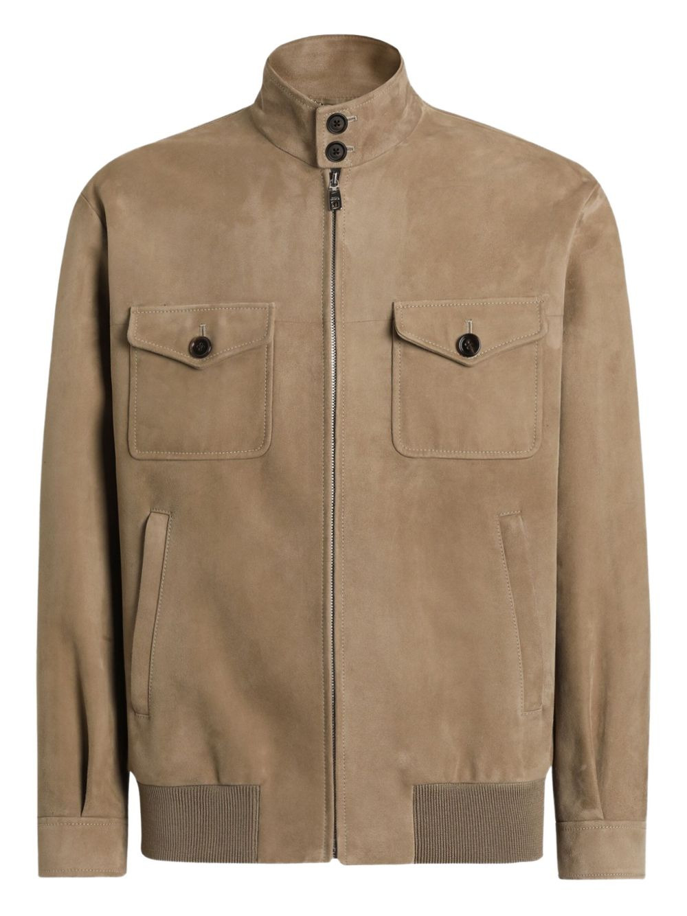 flap-pocketed zip-front leather jacket - 1