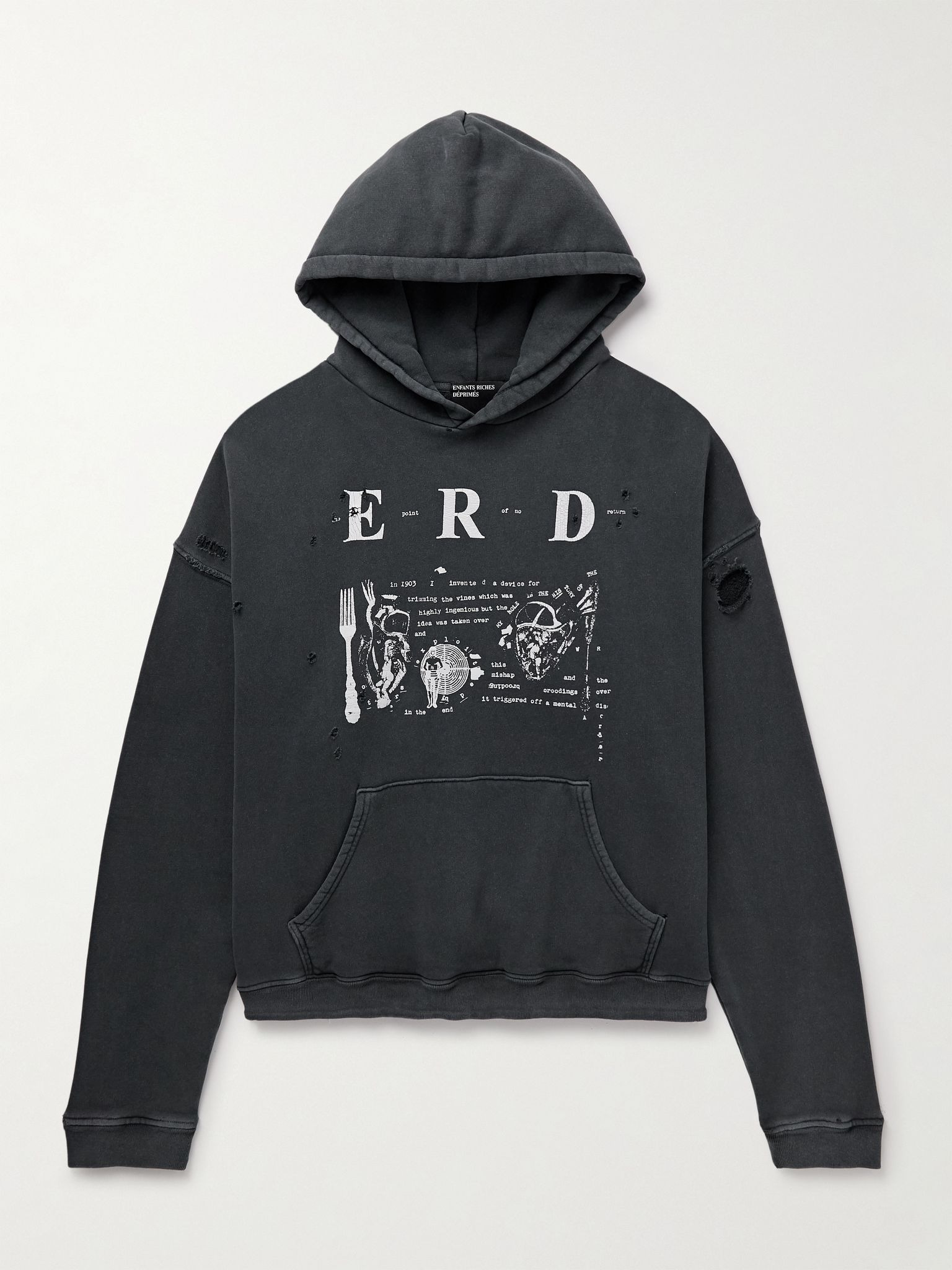 My Role in the War Distressed Logo-Print Cotton-Jersey Hoodie Dark gray - 1