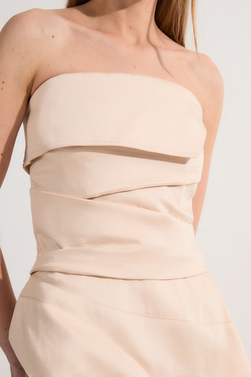 Premium Linen Structured Pleated Tailored Bandeau Top 3