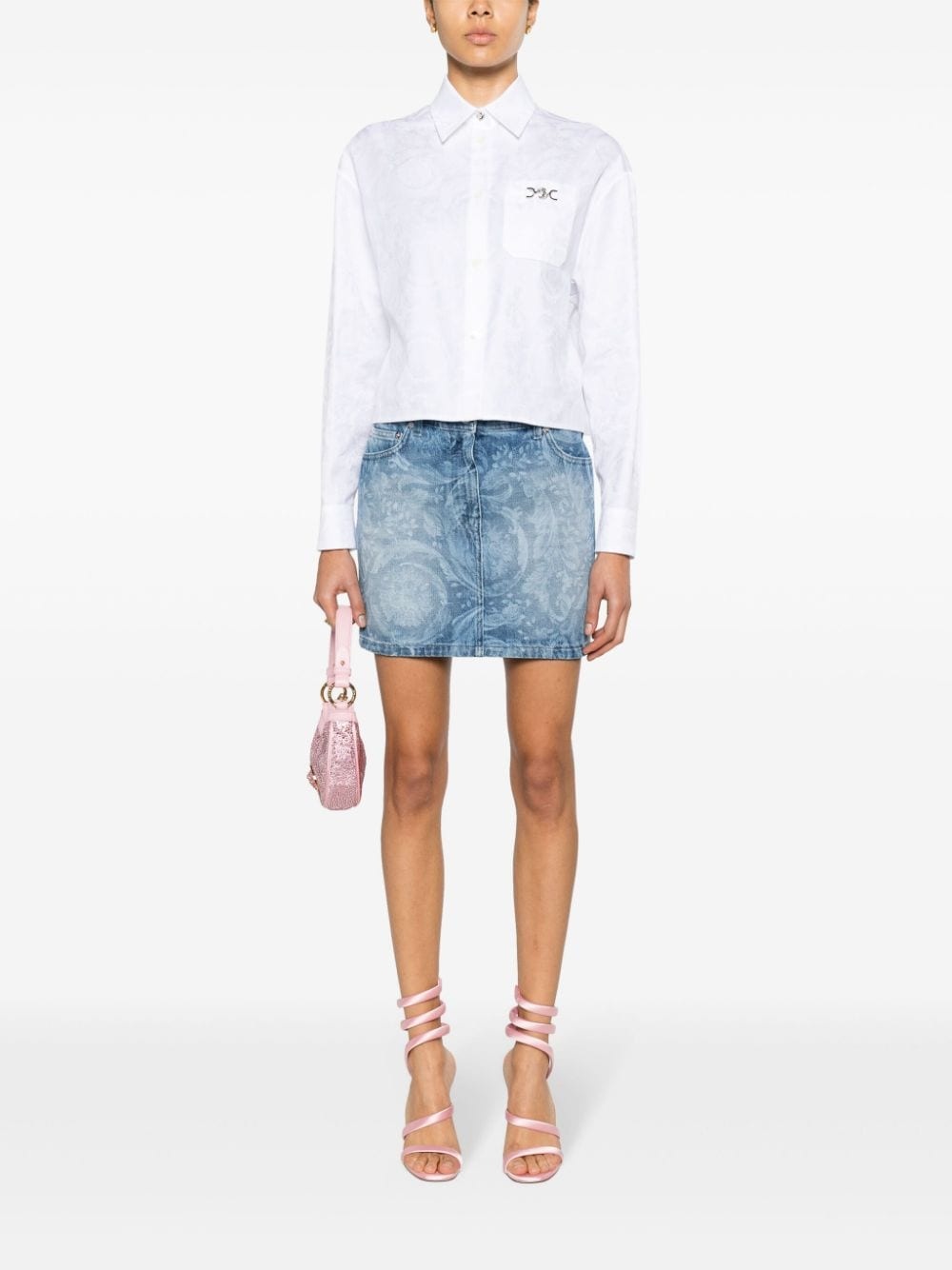 baroque-print denim miniskirt - 2