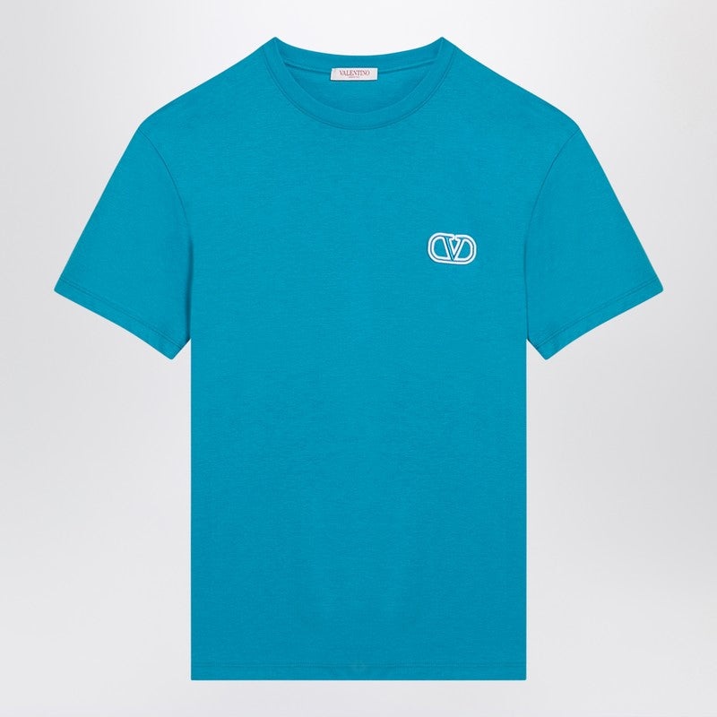 Valentino Light Blue T-Shirt With Logo Patch Men - 1