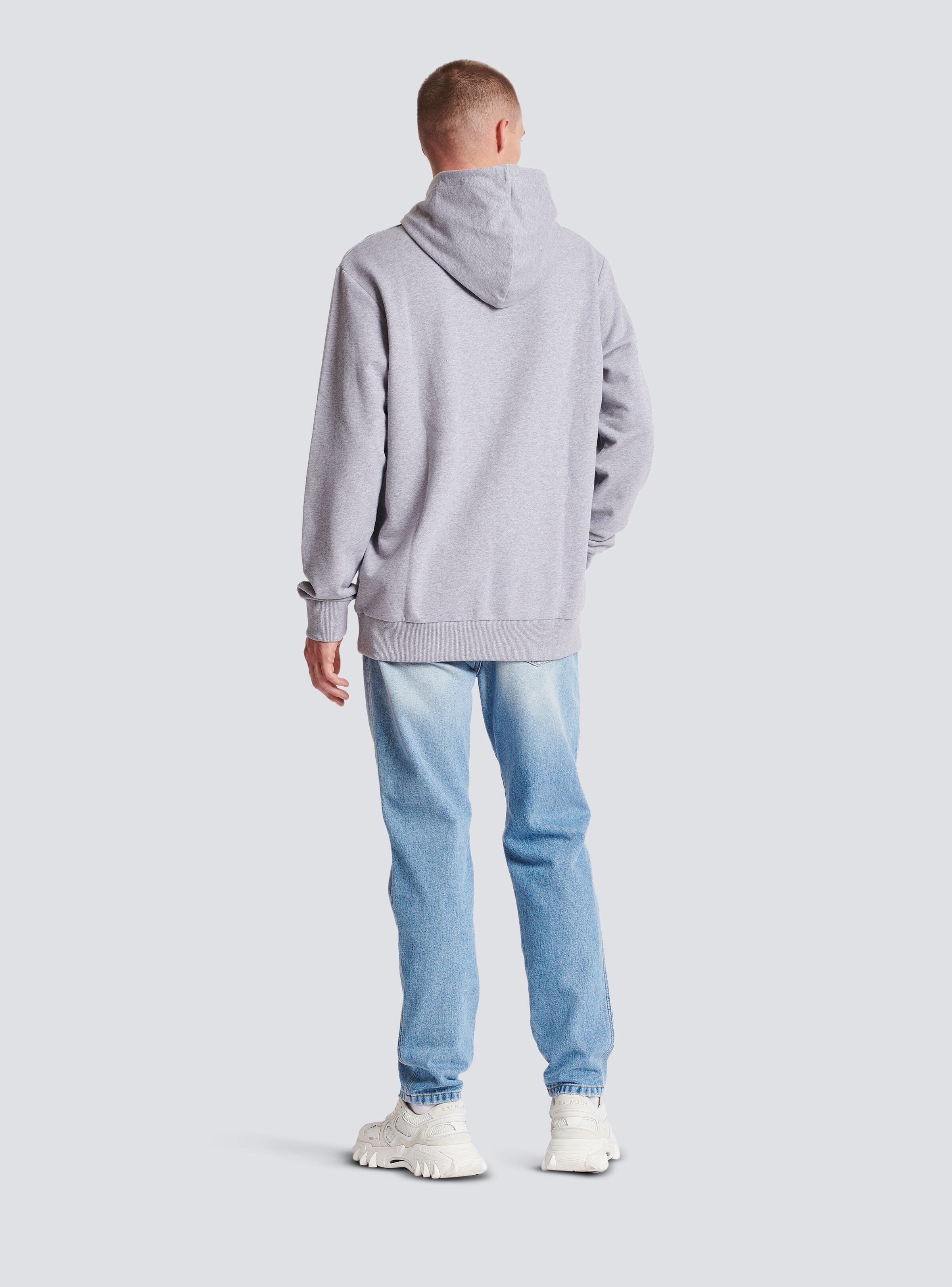 Hoodie in eco-responsible cotton with reflective Balmain logo - 4