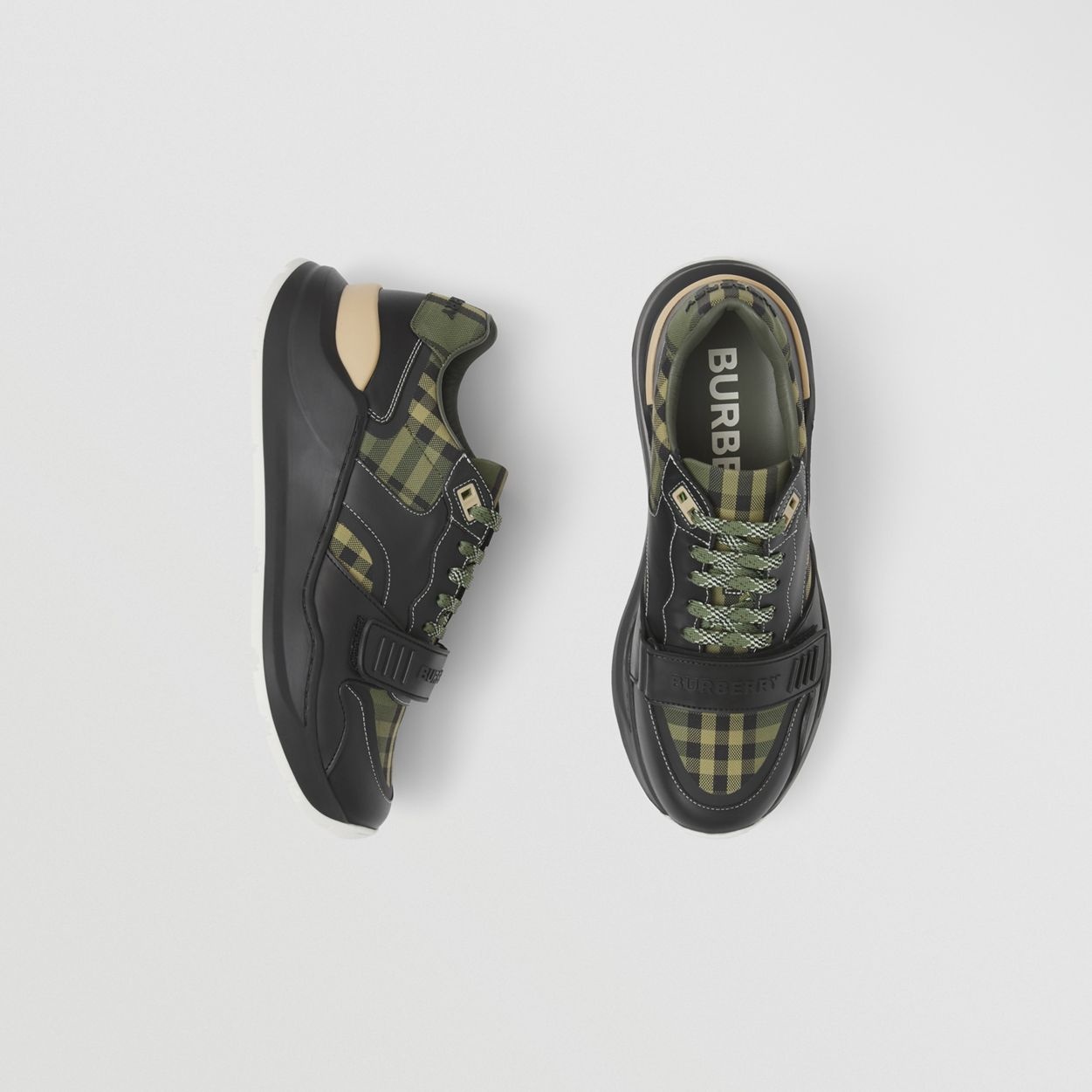 Check Cotton Canvas and Leather Sneakers - 2