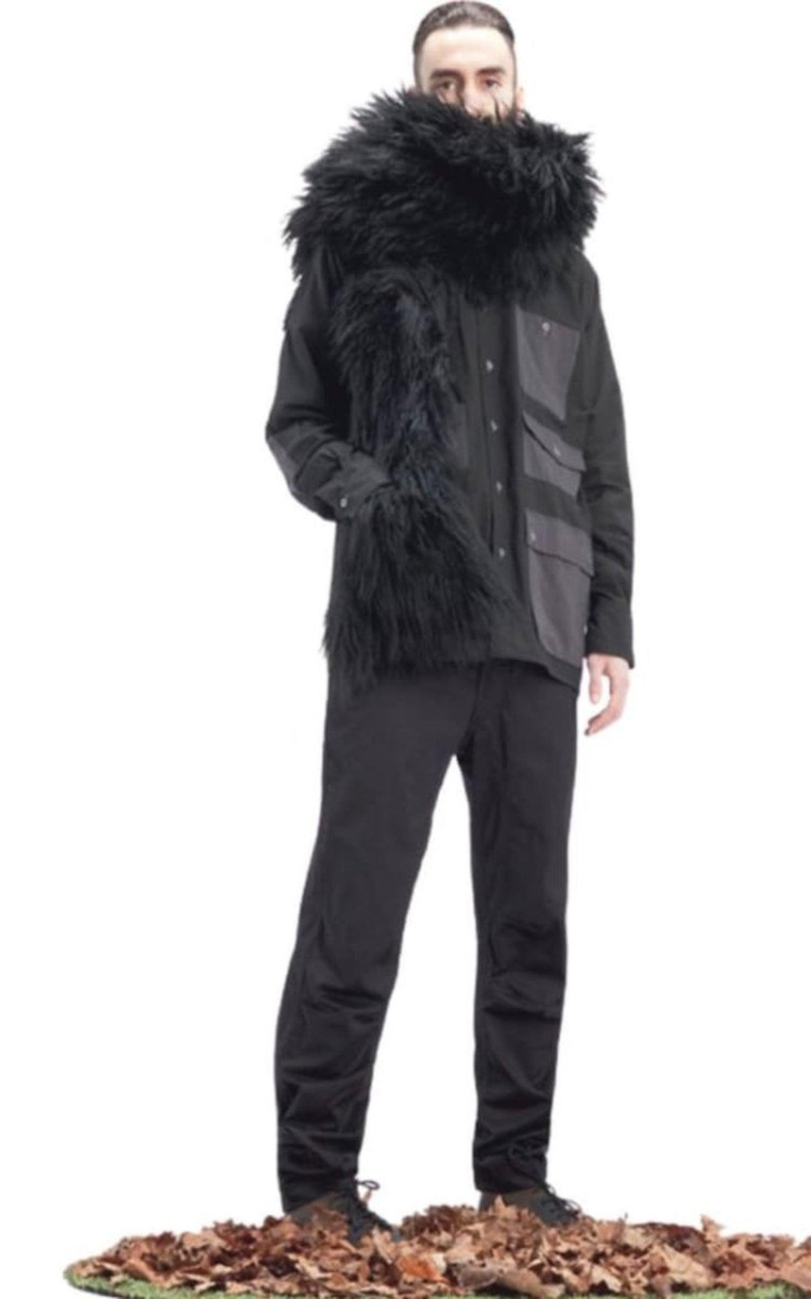 Pacifist military design Long Hair Sheepskin Scarf - 2