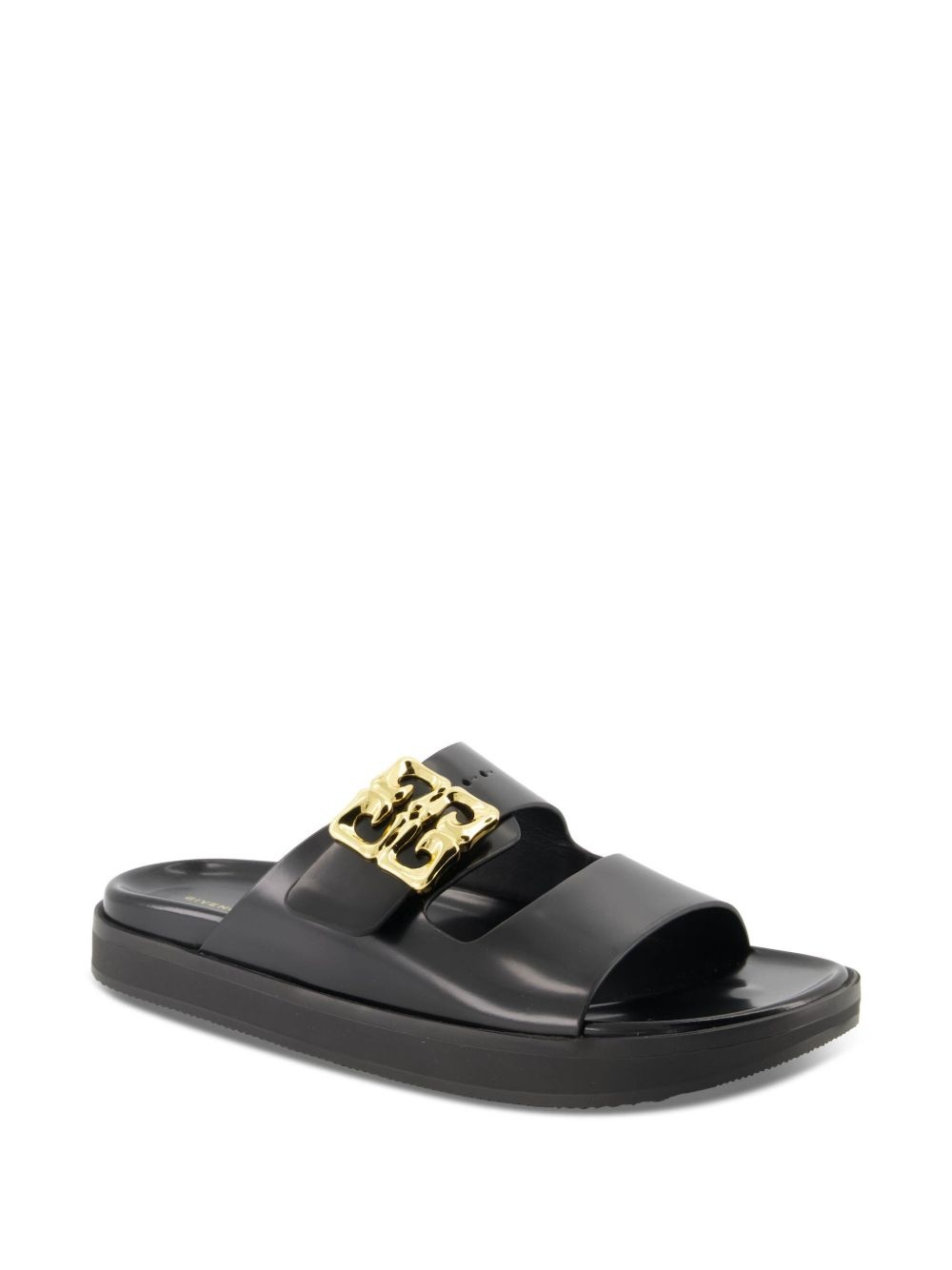 logo-plaque leather slides - 2