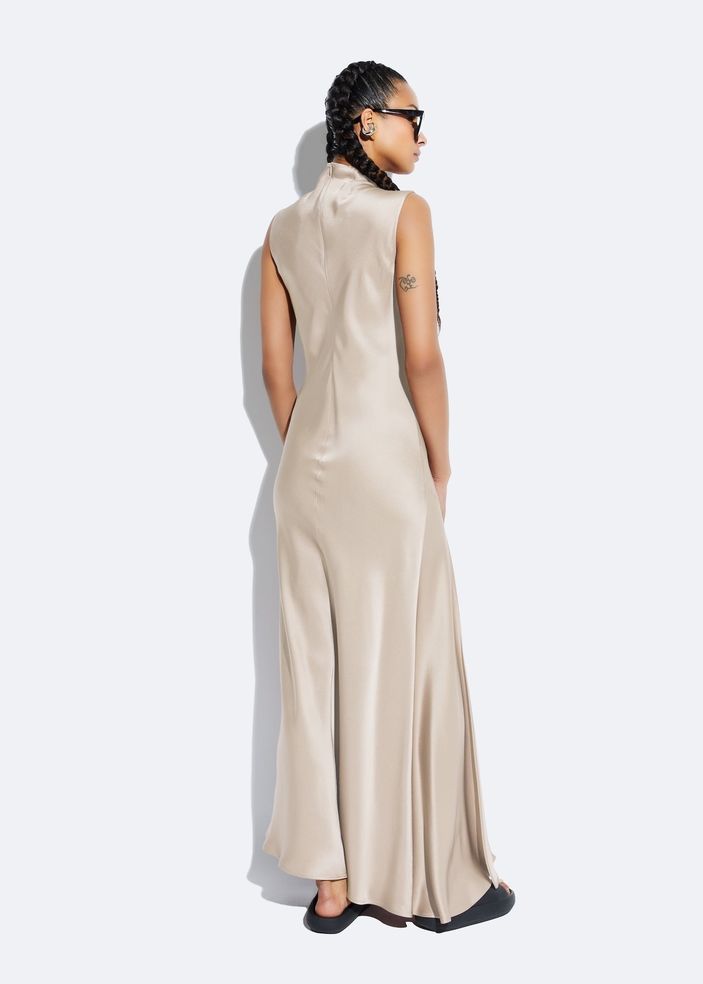 Satin Drape Neck Sleeveless Dress - 3