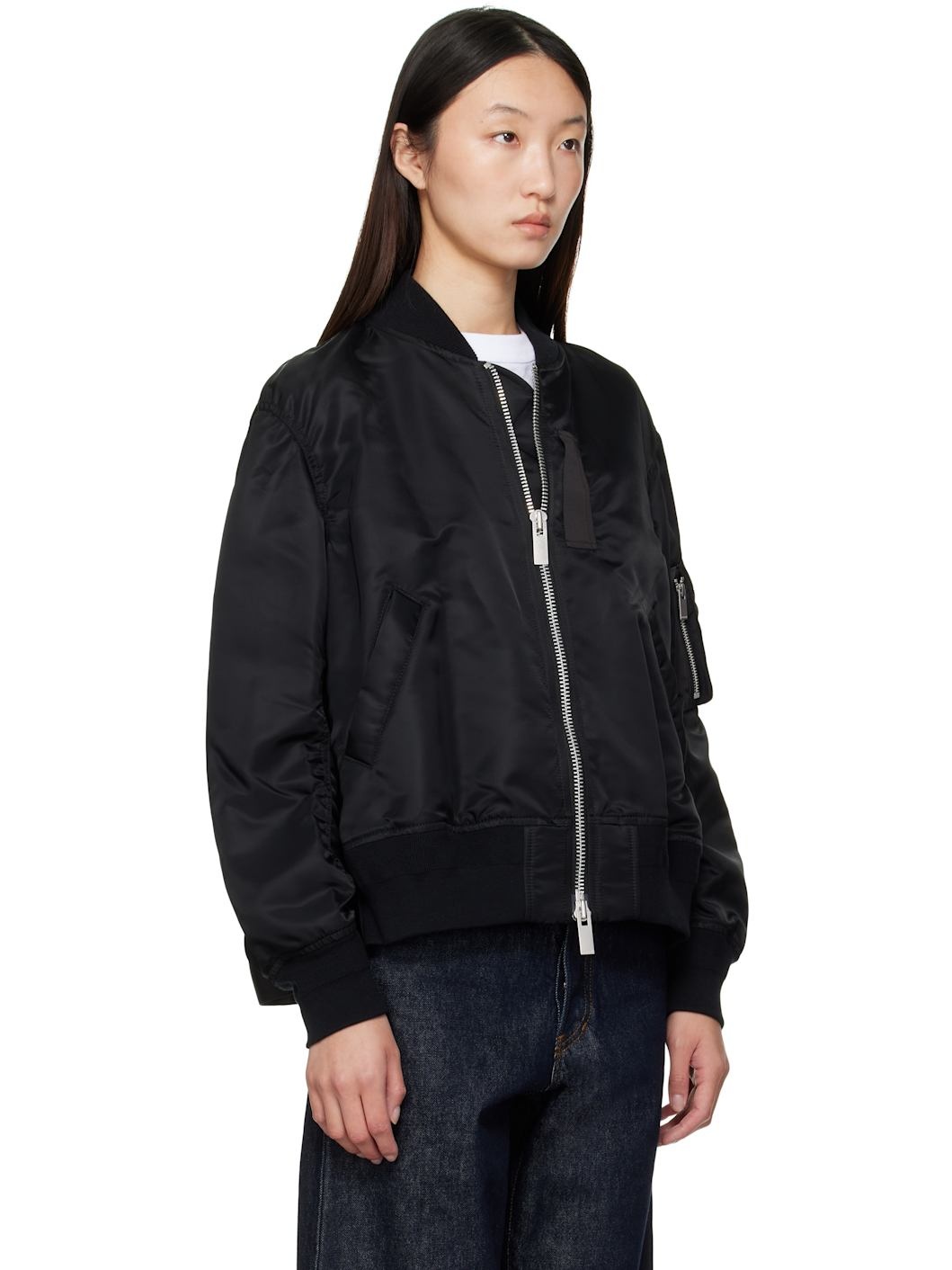 Black Nylon Twill Bomber Jacket - 2