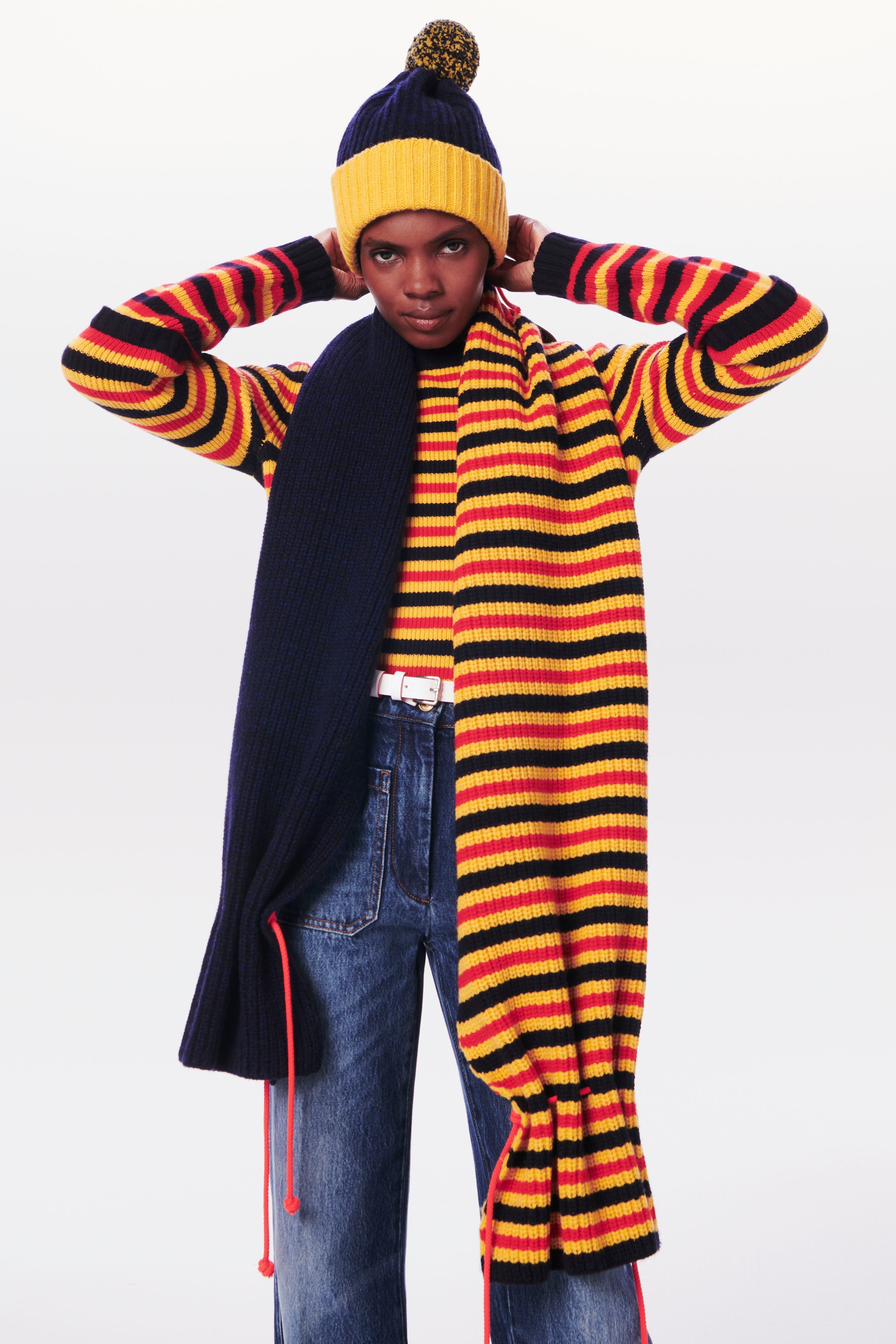 Cord Tie Scarf in Navy & Ink Multi - 6