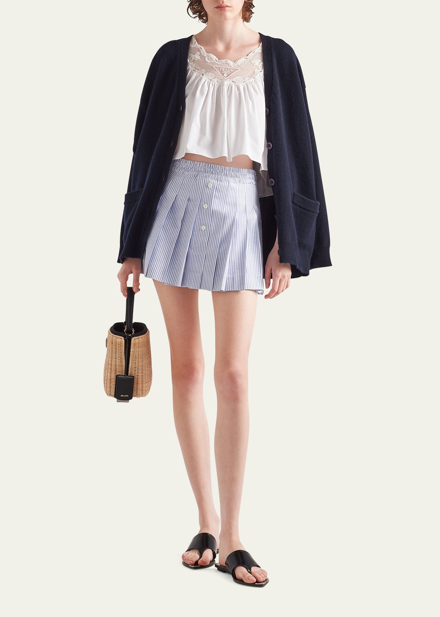 Stripe Oxford Pleated Mini Skirt - 2