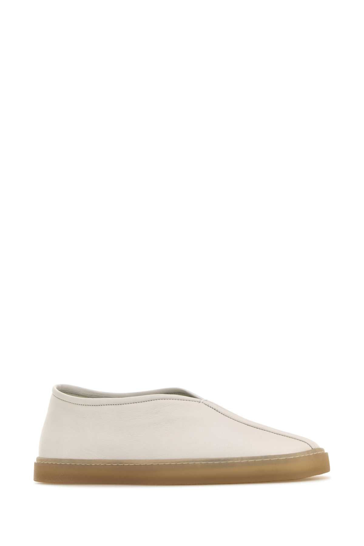 Lemaire Men White Leather Linoleum Slip Ons - 2