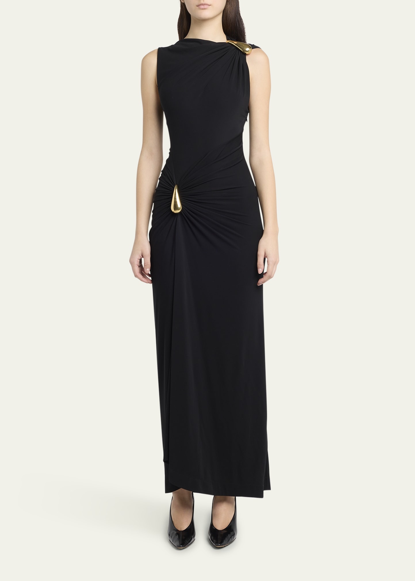 Drop Detail Gathered Matte Crepe Jersey Maxi Dress - 2
