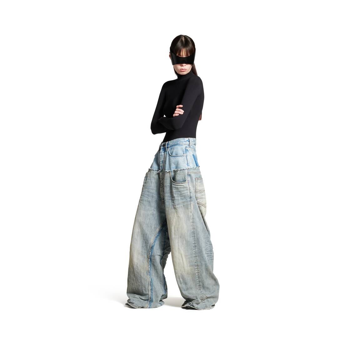 Men's Cut-up Baggy Pants in Blue - 3