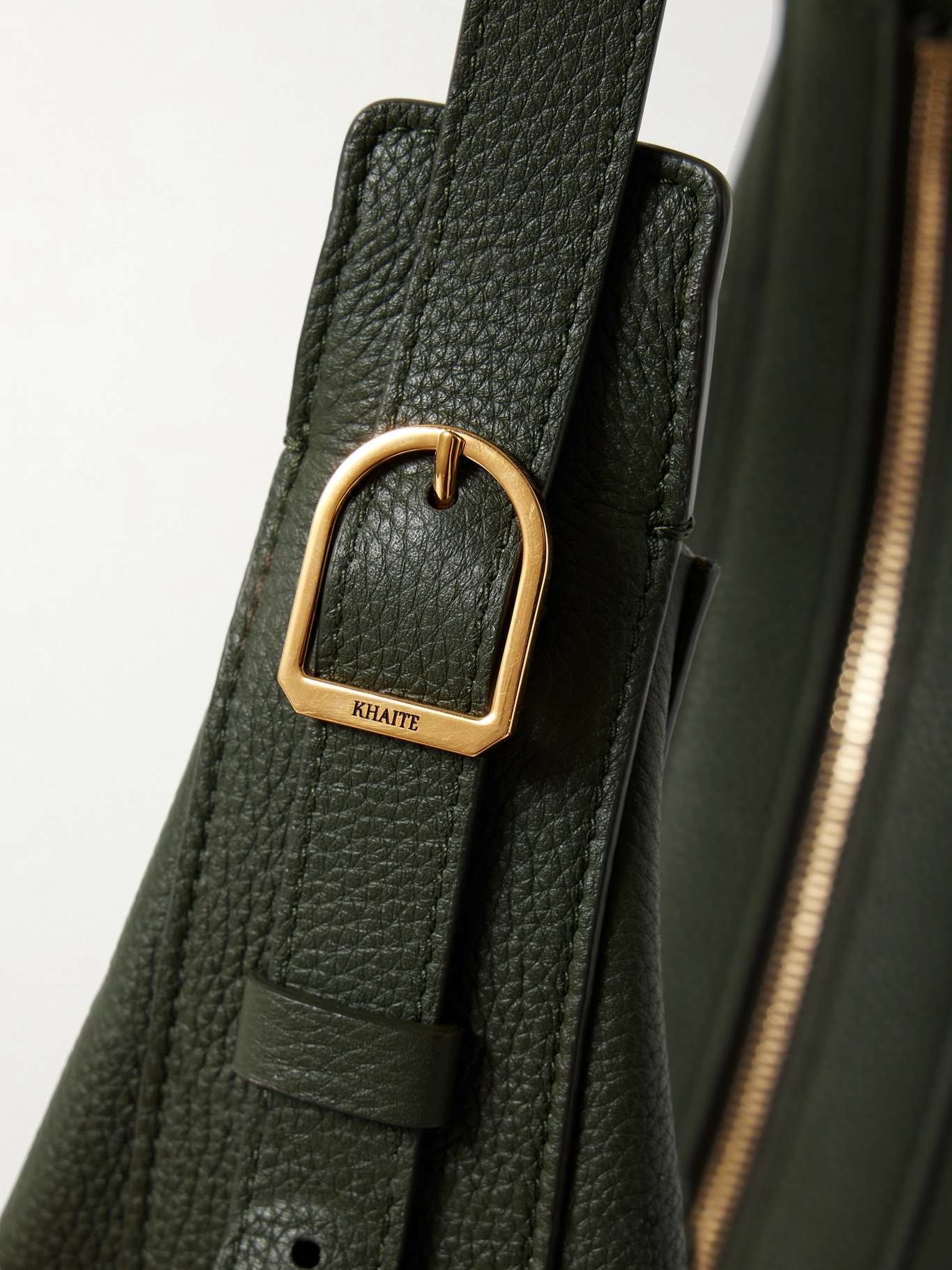 Augustina small textured-leather shoulder bag Forest green - 4