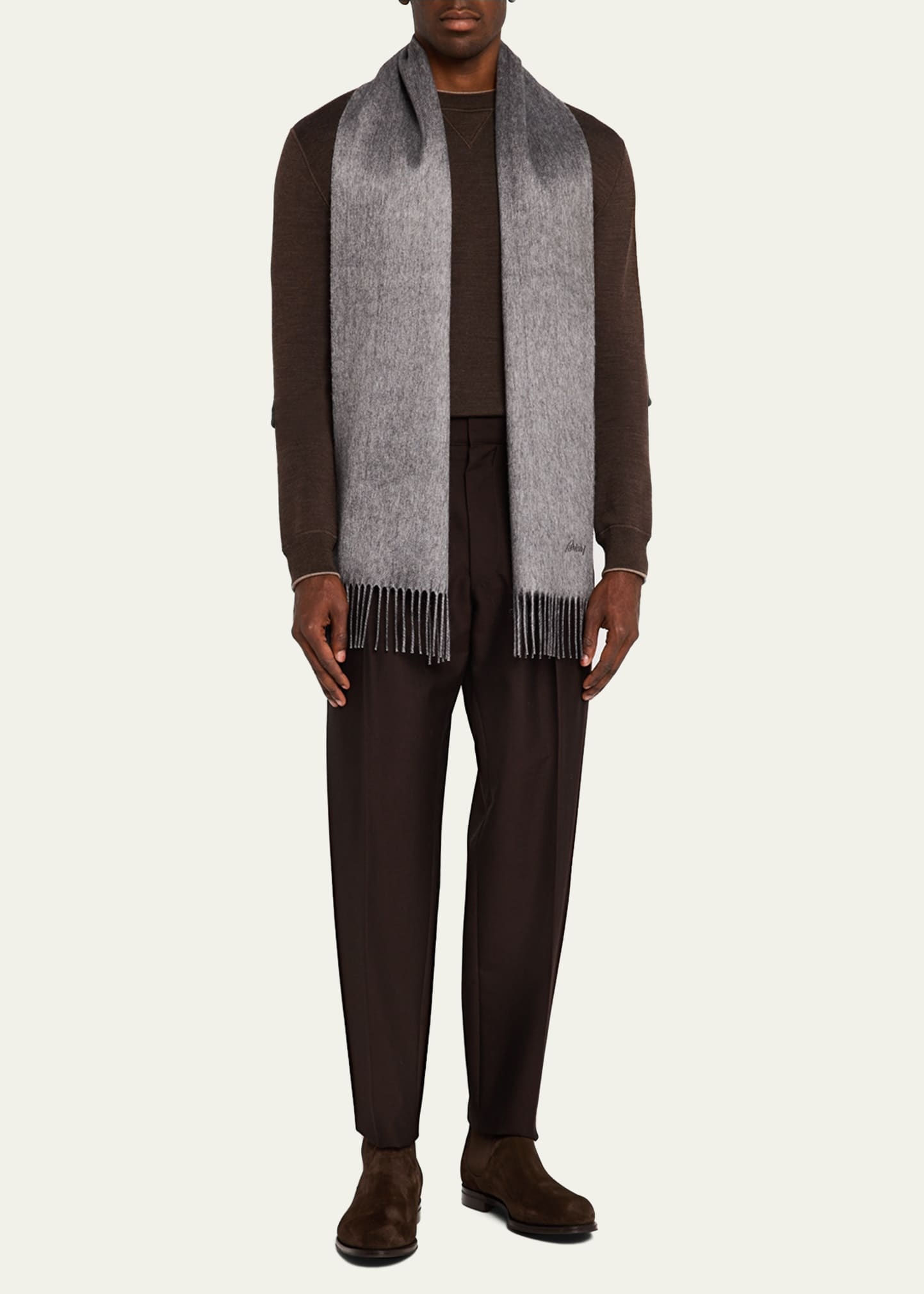 Men's Fringe Silk Cashmere Scarf - 2