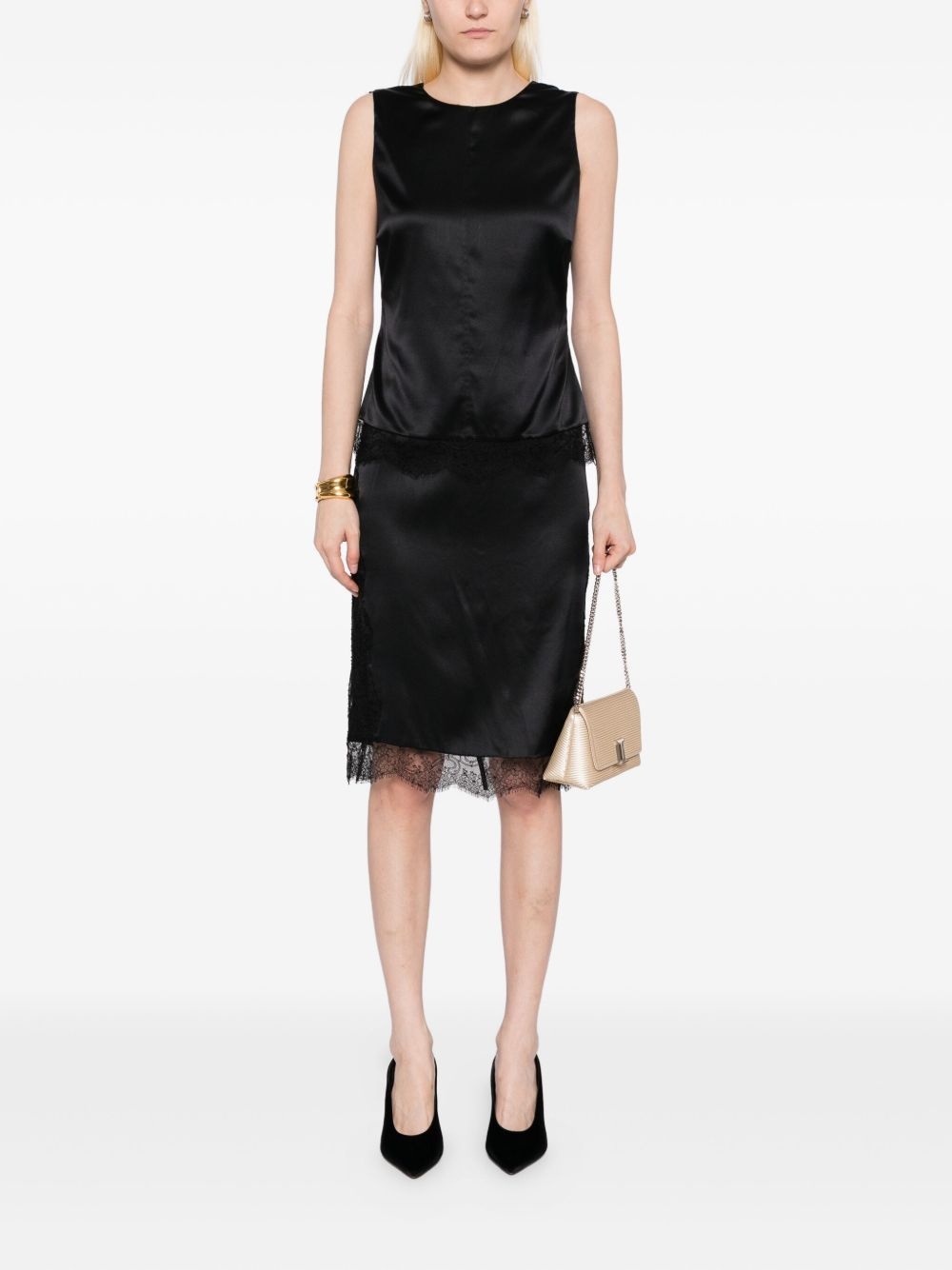 lace-trimmed satin skirt - 2