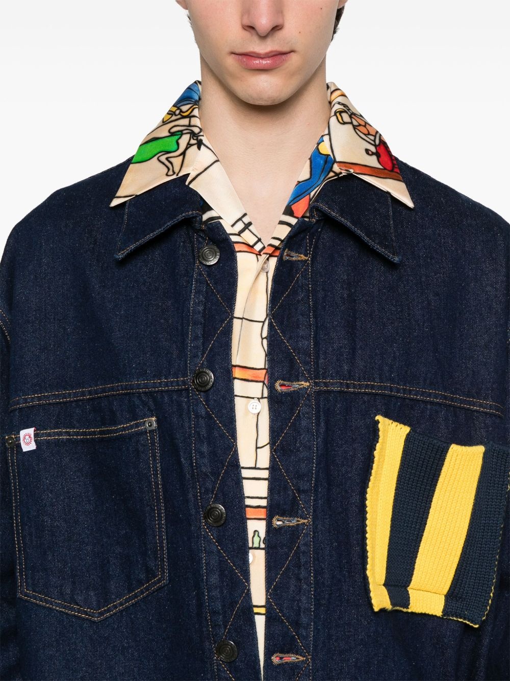 knitted-patch denim jacket - 5