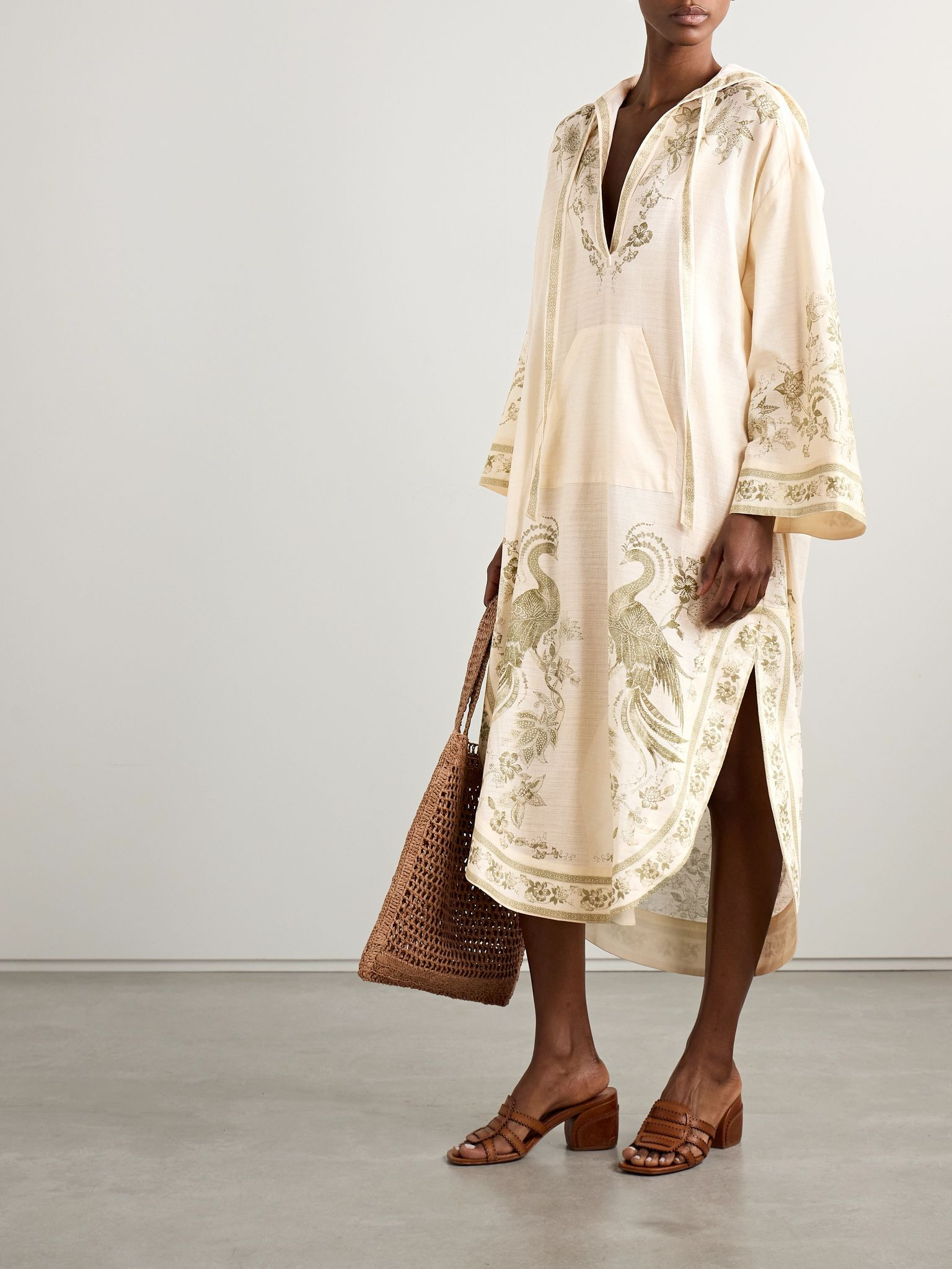 Ascension hooded printed cotton-voile midi dress Cream - 2