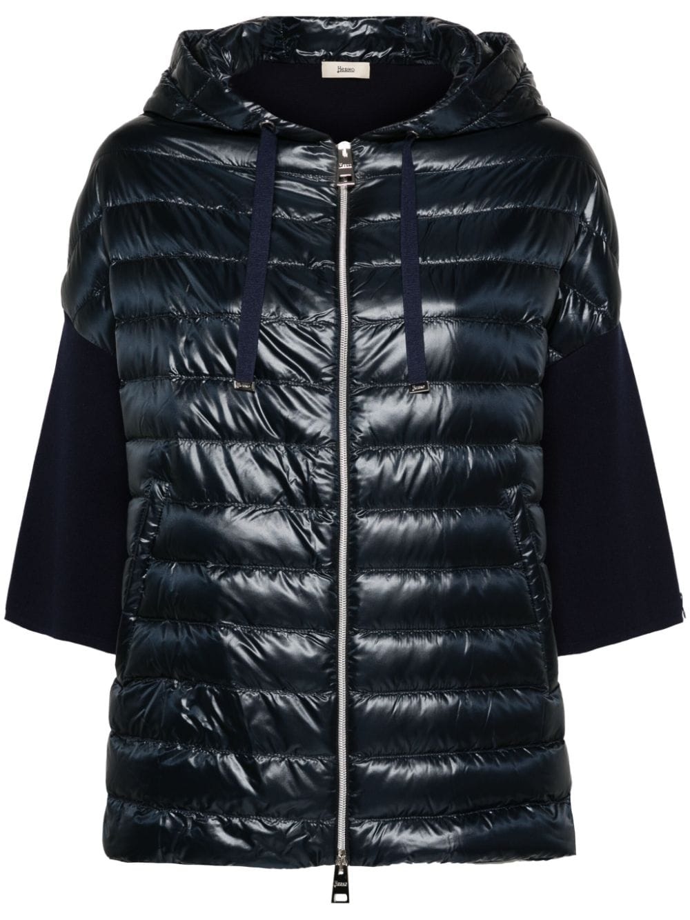 knitted-panels hooded puffer jacket - 1