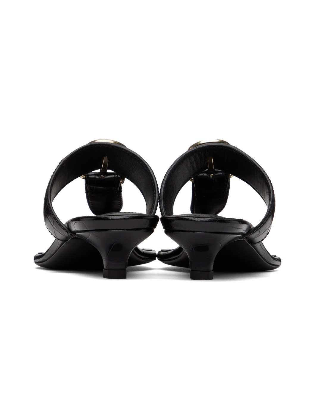 Black 'The Belted Croco' Heeled Sandals - 2