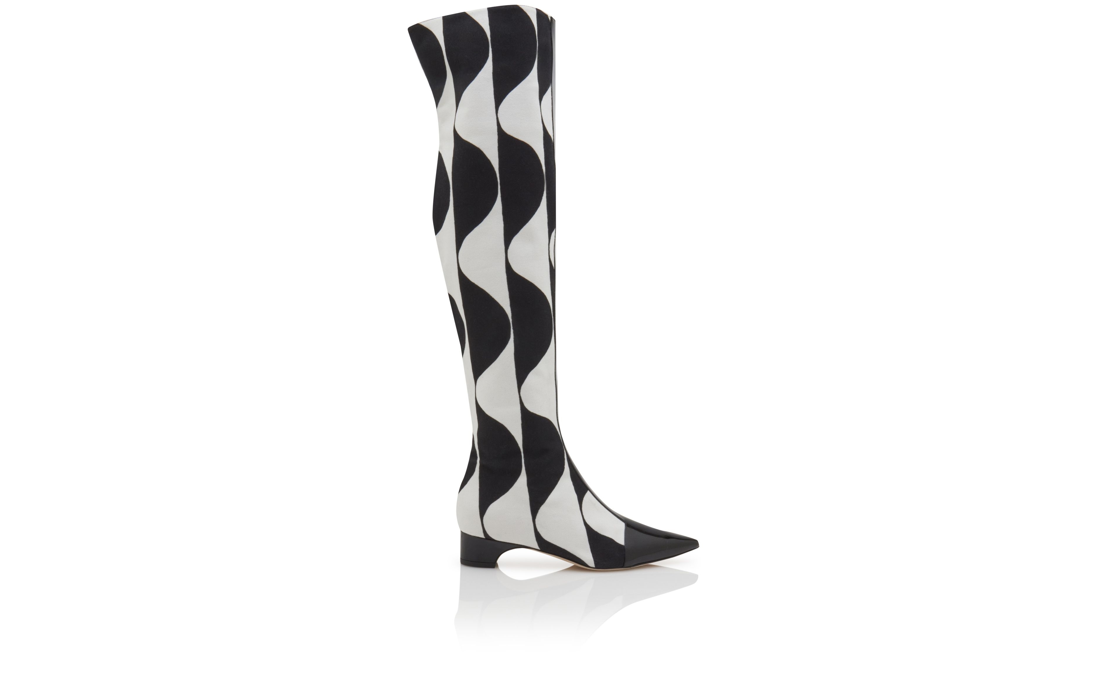 Black and White Canvas Graphic Print Boots - 1