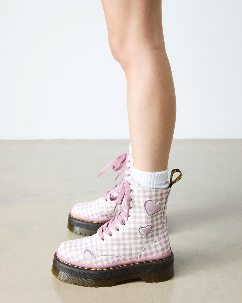 JADON HEART Gingham Leather Platform Boots 6