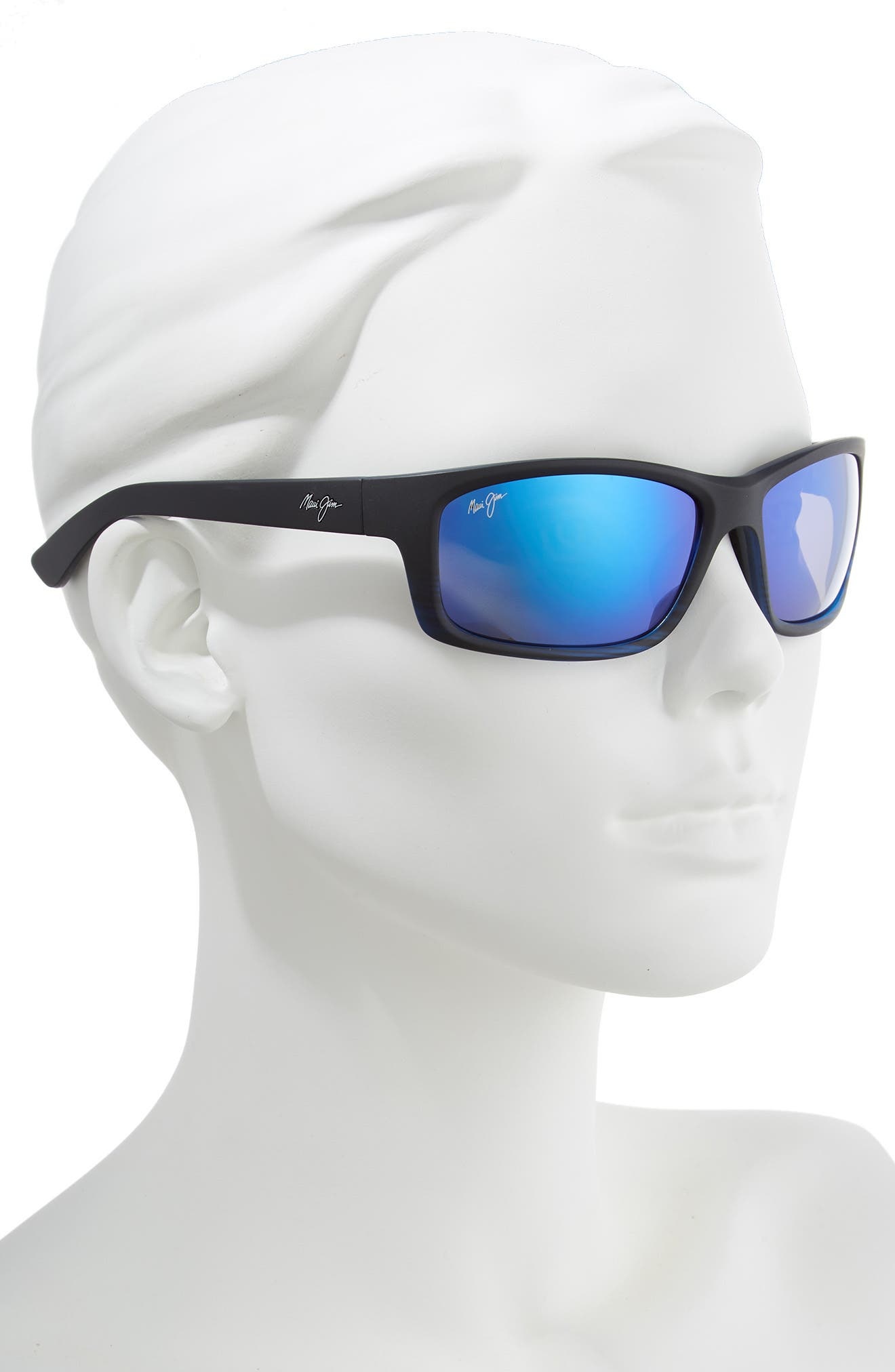 Maui Jim Kanaio Coast 61mm PolarizedPlus2® Rectangular Sunglasses in Matte/Blue/black Stripe at Nord - 3