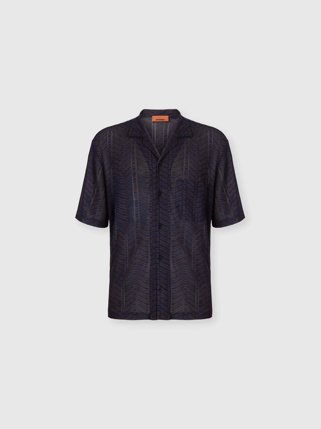 Viscose knit bowling shirt with Greek key motif - 1