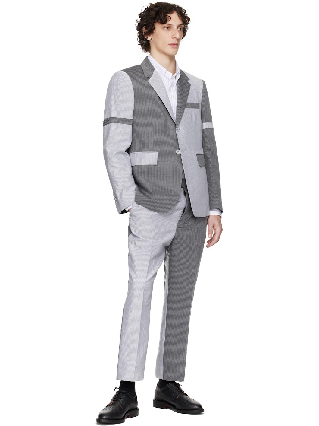 Gray University Stripe Linen Cotton Trousers - 4