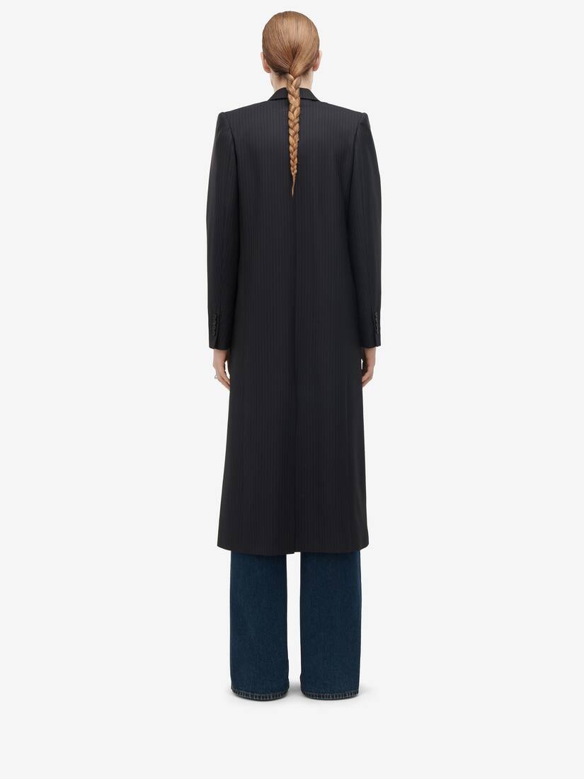 Women's Pinstripe Cutaway Coat in Navy - 4