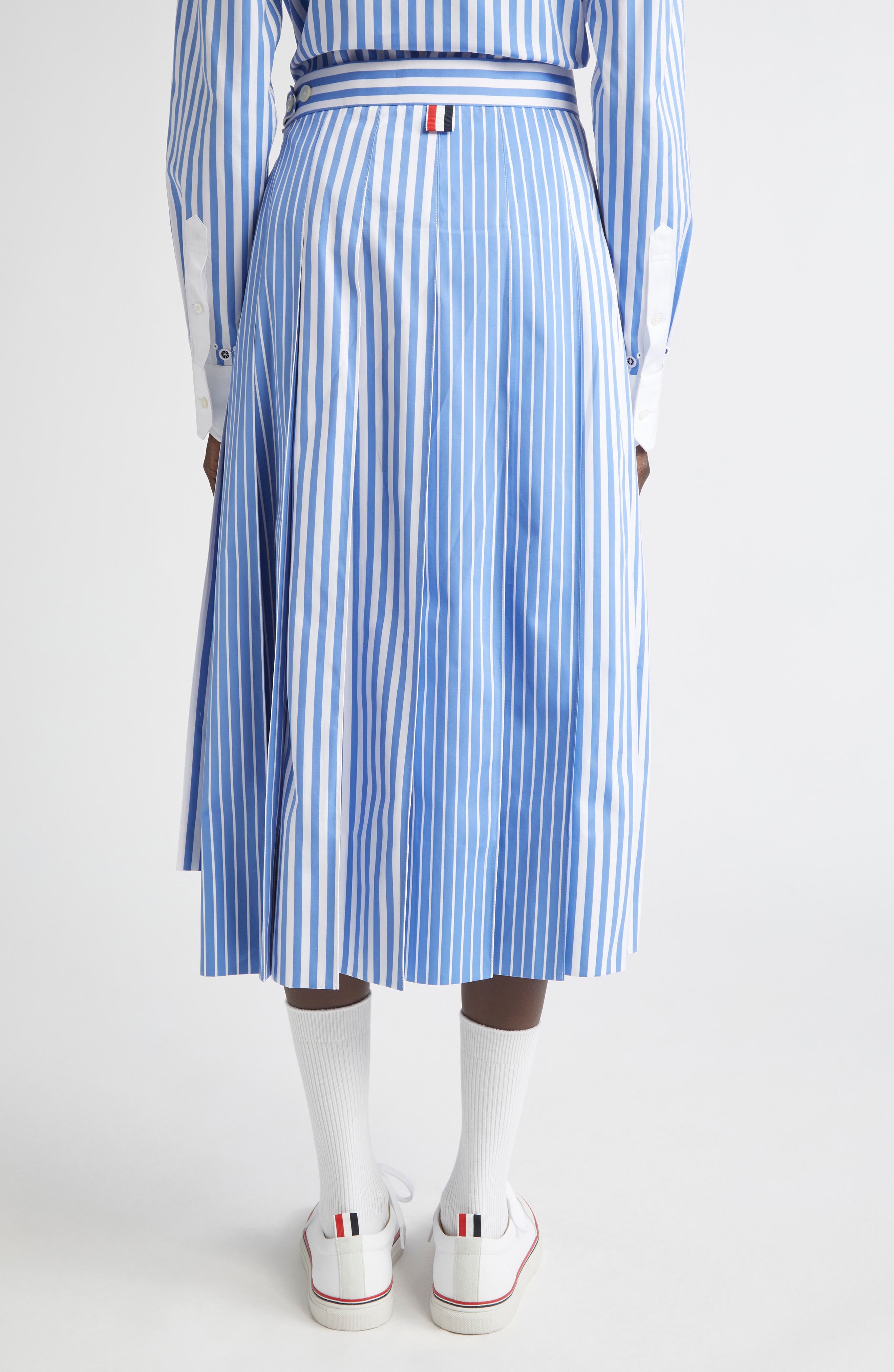 Thom Browne Awning Stripe Pleated Cotton Poplin Skirt in Medium Blue at Nordstrom - 3