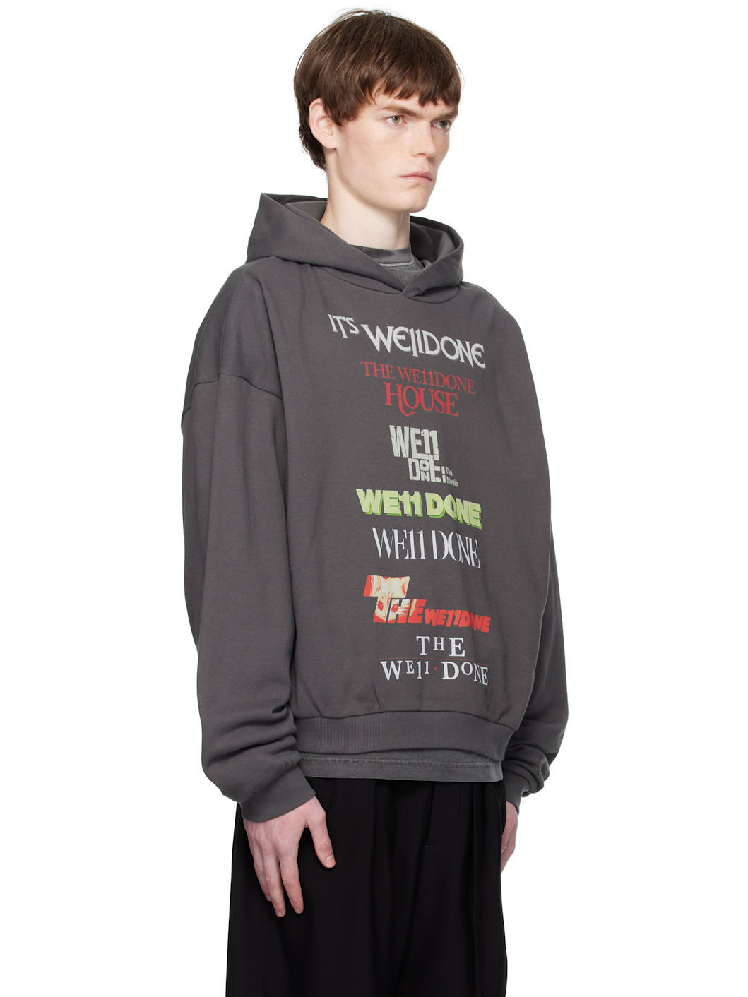 Gray Multi Logo Print Hoodie - 2