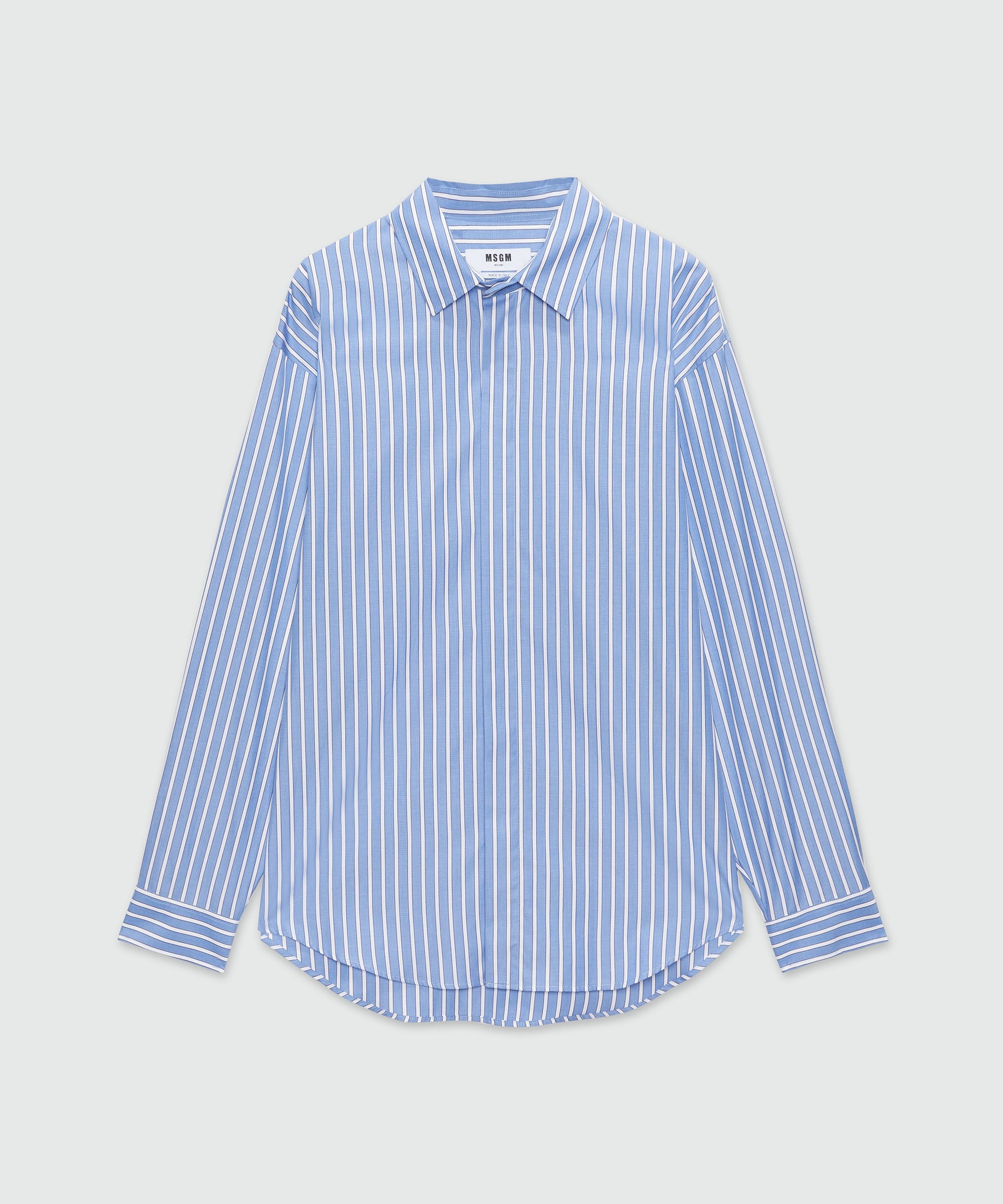 Striped light blue poplin shirt - 1