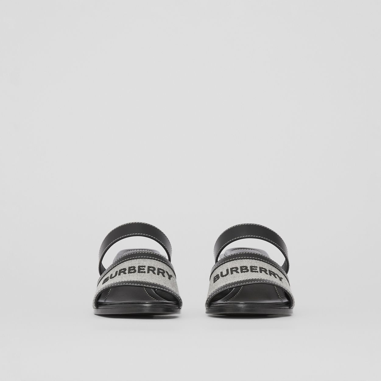 Logo Print Canvas and Leather Mules - 5