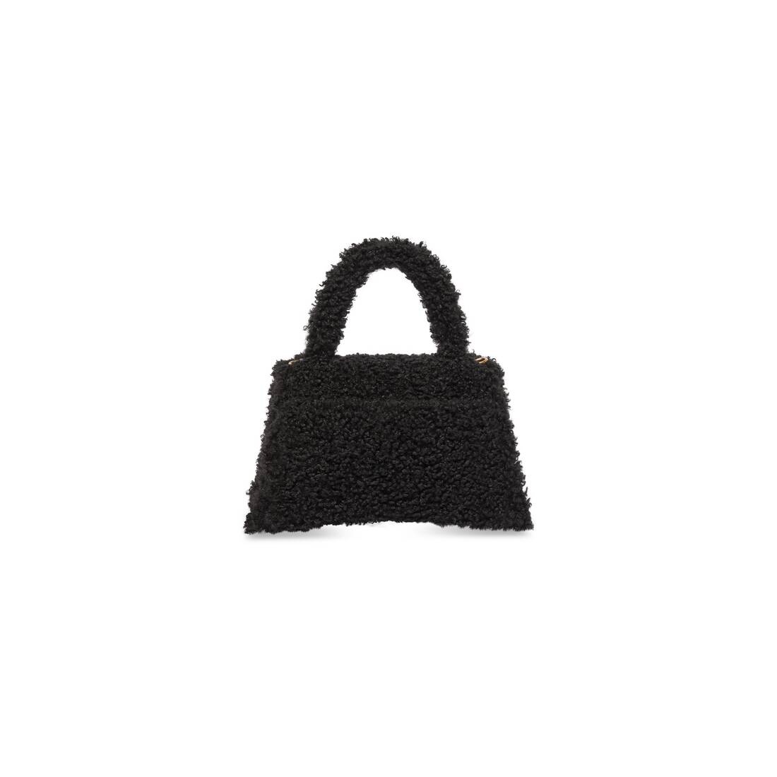 Women's Furry Hourglass Small Handbag With Strap in Black - 7