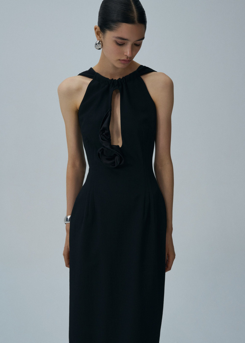 MAGDA BUTRYM Wool keyhole midi dress in black outlook