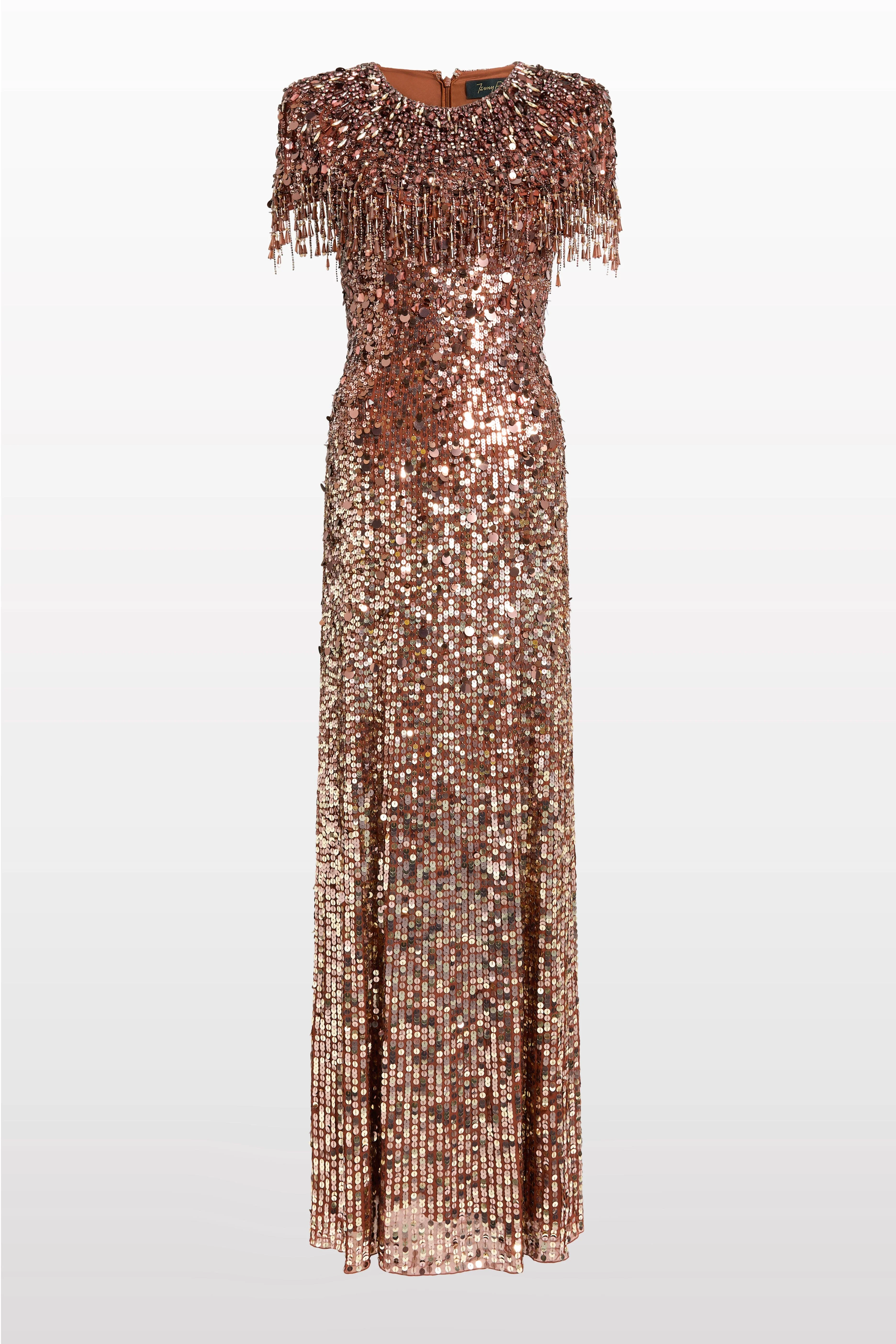 Jenny Packham Eugenie Sequin Fringed Maxi Dress in Bronze at Nordstrom - 1