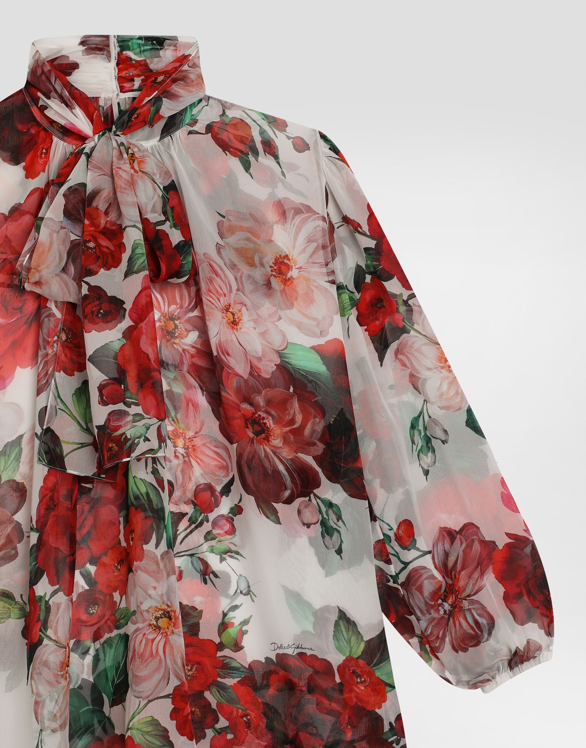 Chiffon pussy-bow blouse with rose print - 4