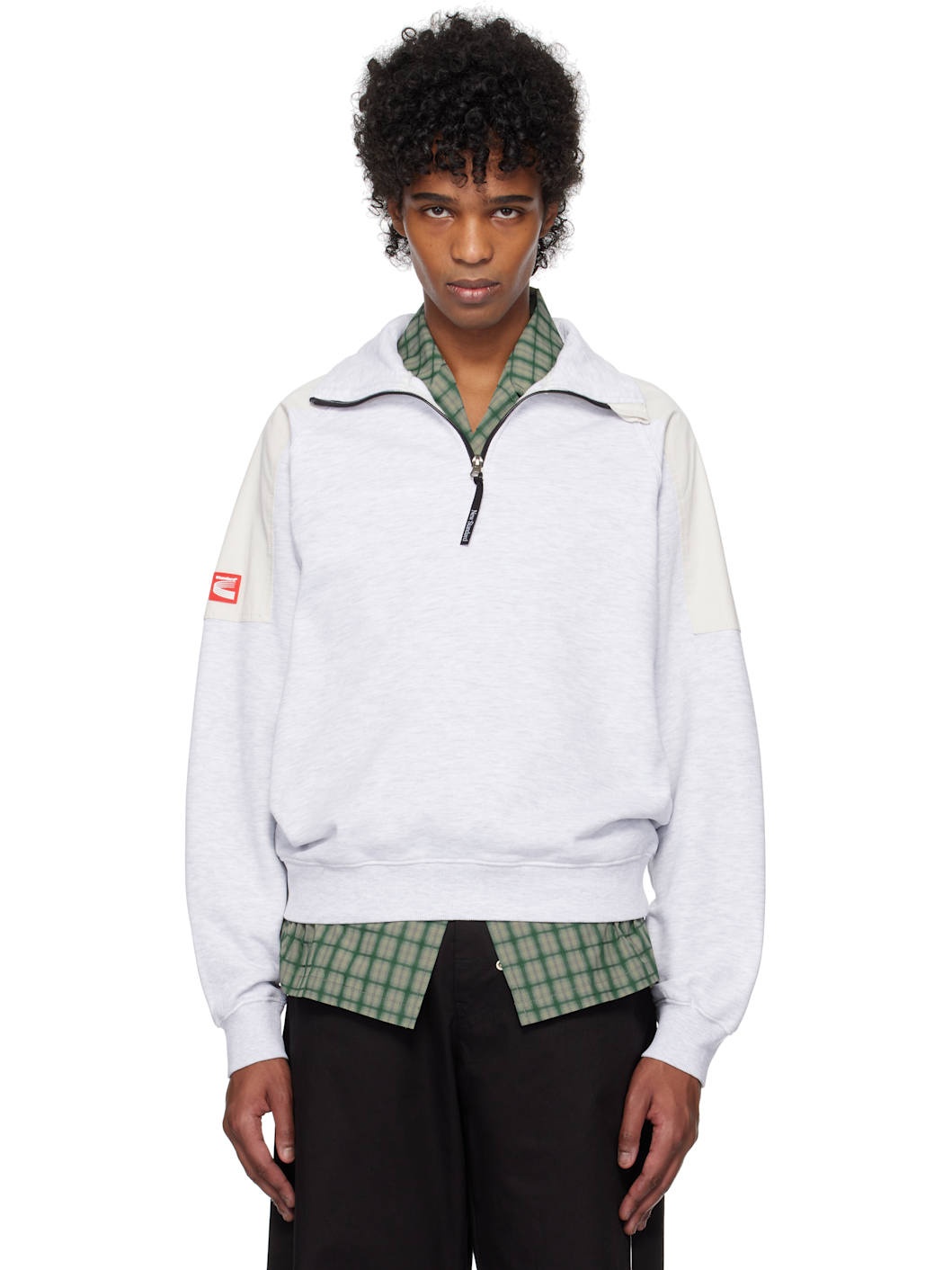 Gray & Beige Half Zip-Up Sweatshirt - 1