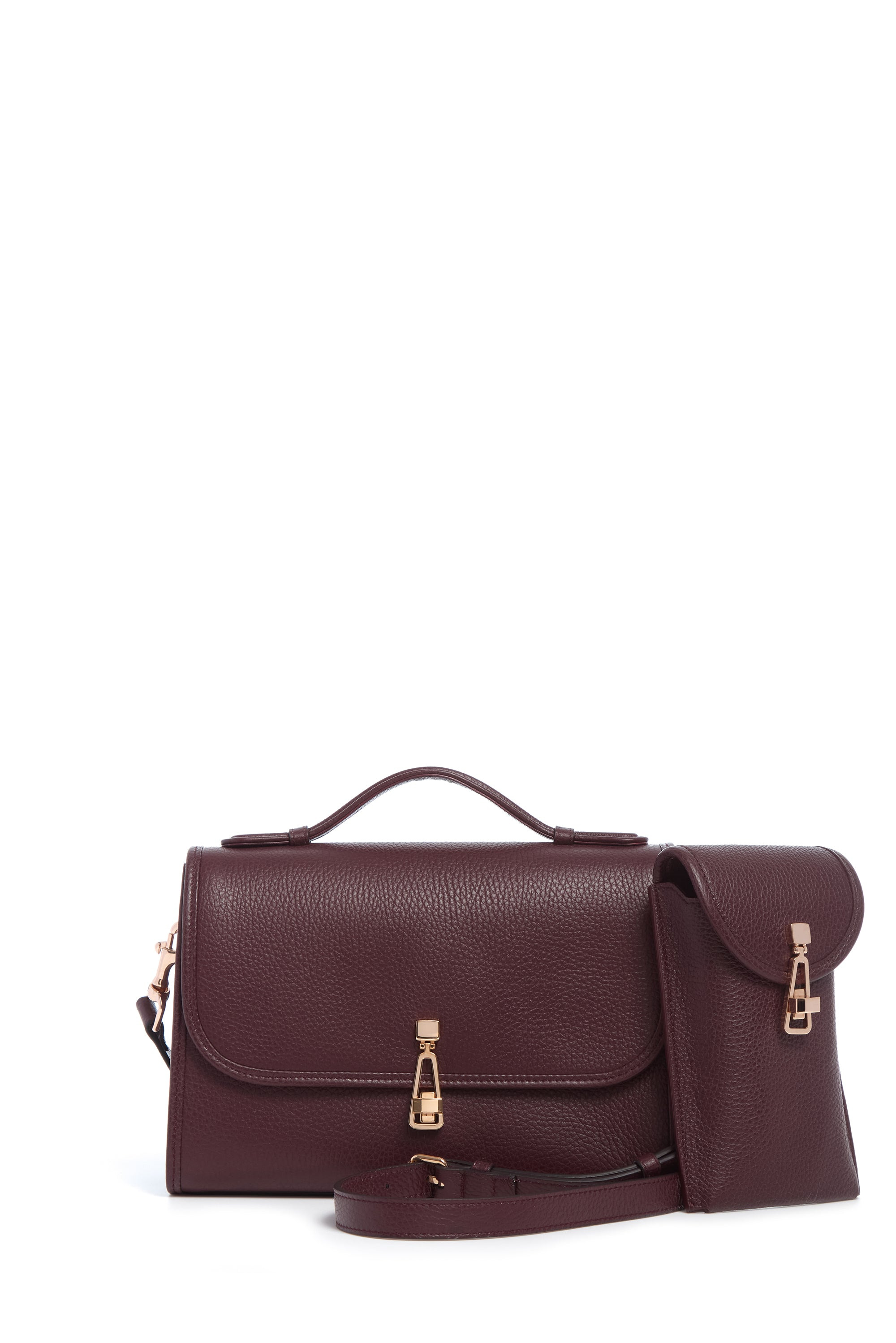 Medium Leonora Flap Bag in Bordeaux Textured Leather - 4