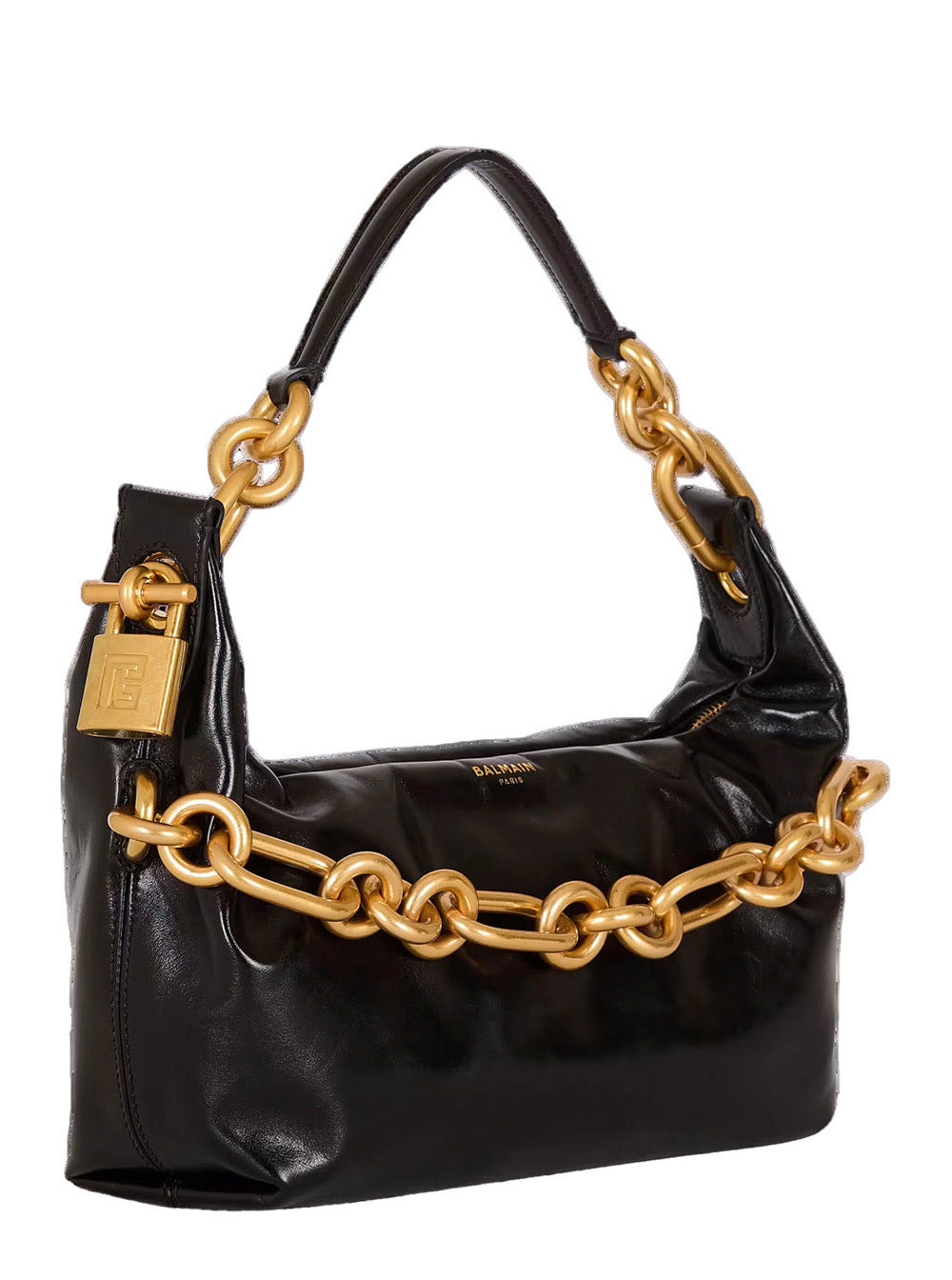 Balmain Women 'Sync' Black Medium Shoulder Bag With Chain-Link And Logo Plaque In Leather Woman - 2