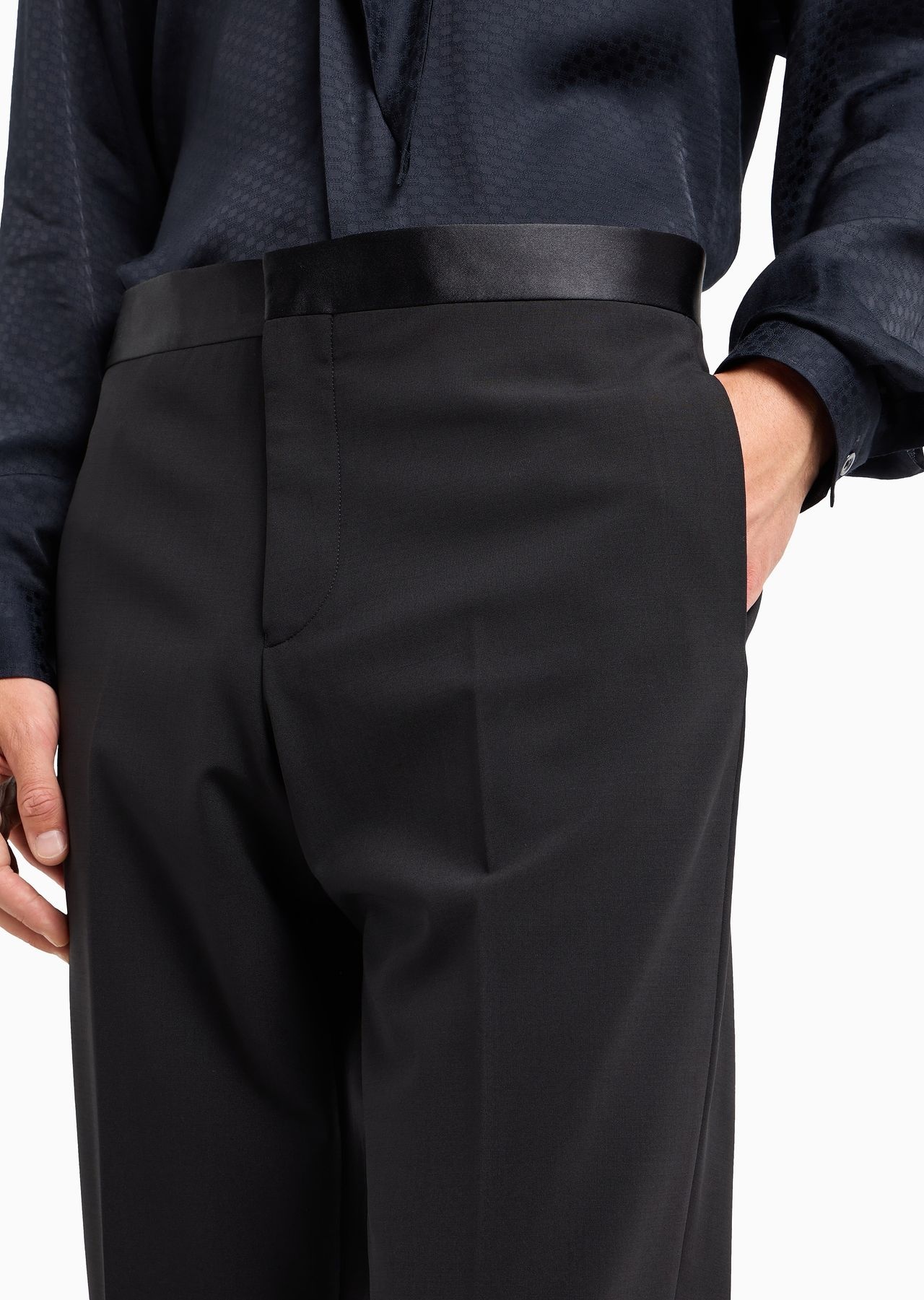 Virgin-wool two-way stretch canvas trousers with satin waist - 5