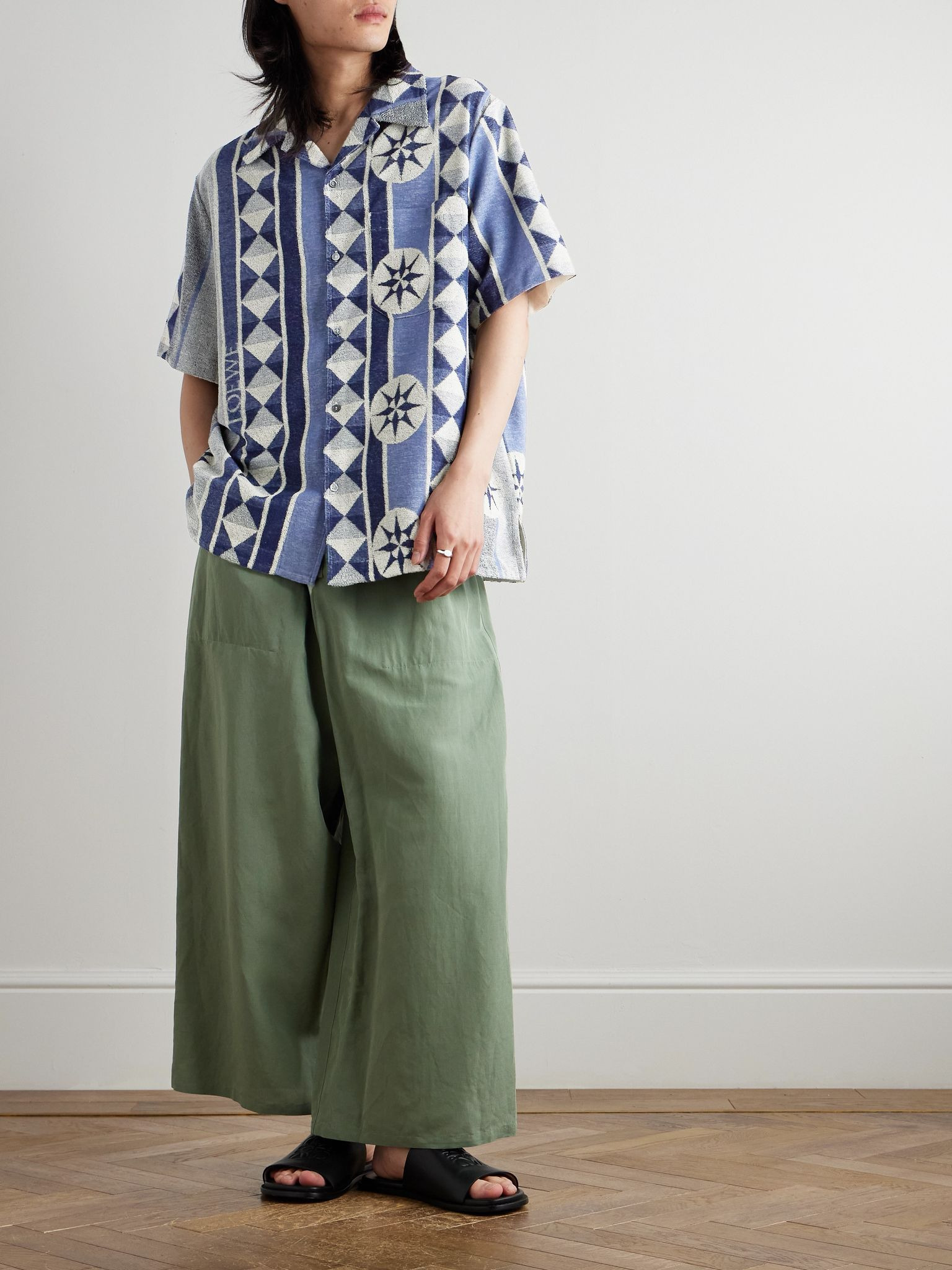 + Paula's Ibiza Camp-Collar Jacquard-Knit Cotton-Blend Terry Shirt Blue - 2