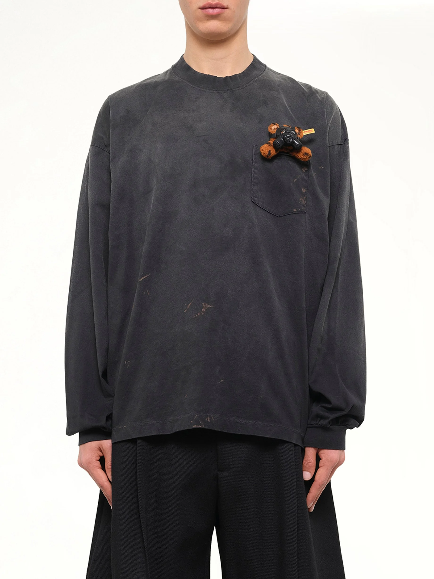 Gas Mask Bear Long Sleeve T-Shirt in Black - 1